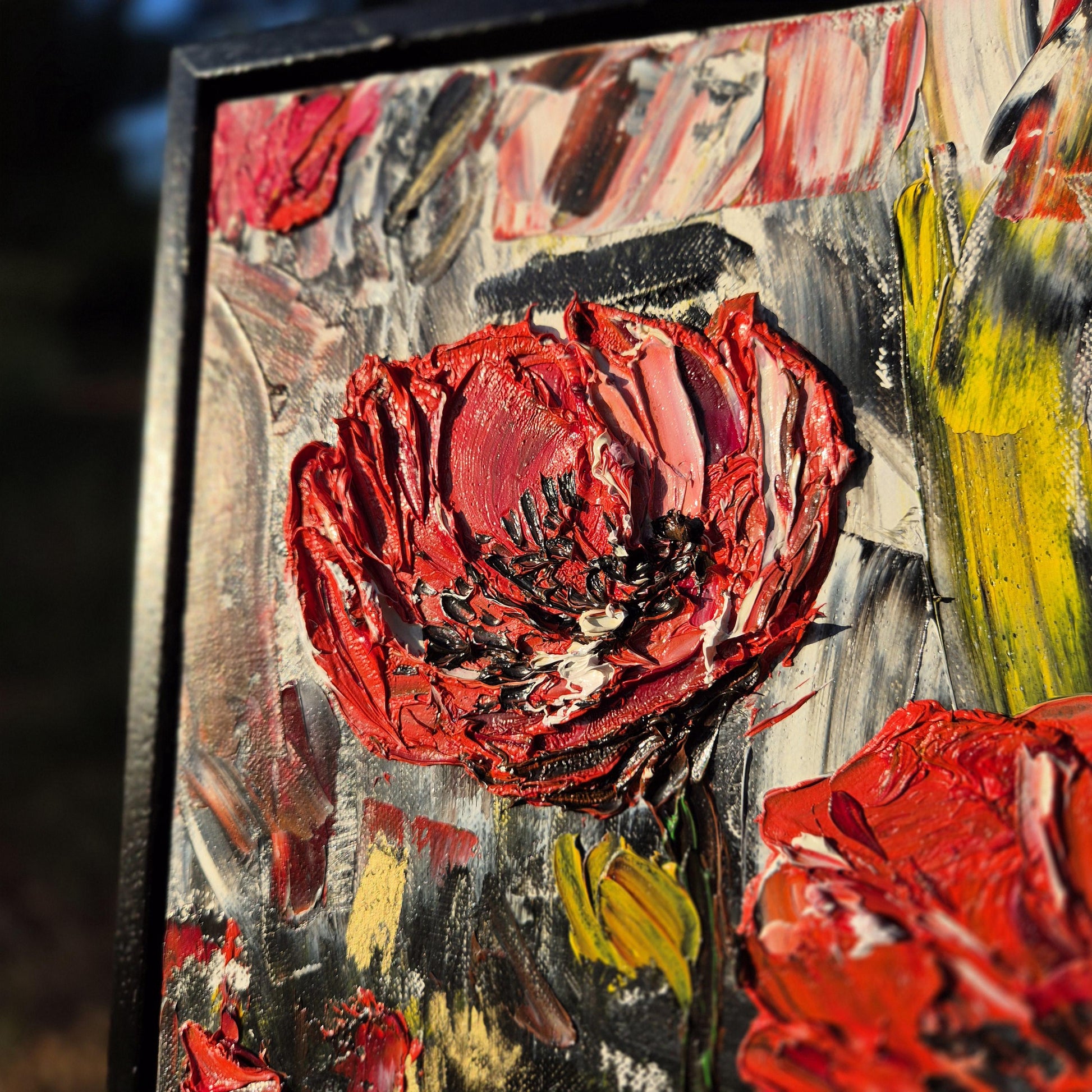 Whispers in Red - Poppy Field Oil Painting - Textured Floral Art - Red Floral Art for Romantic Wall Decor