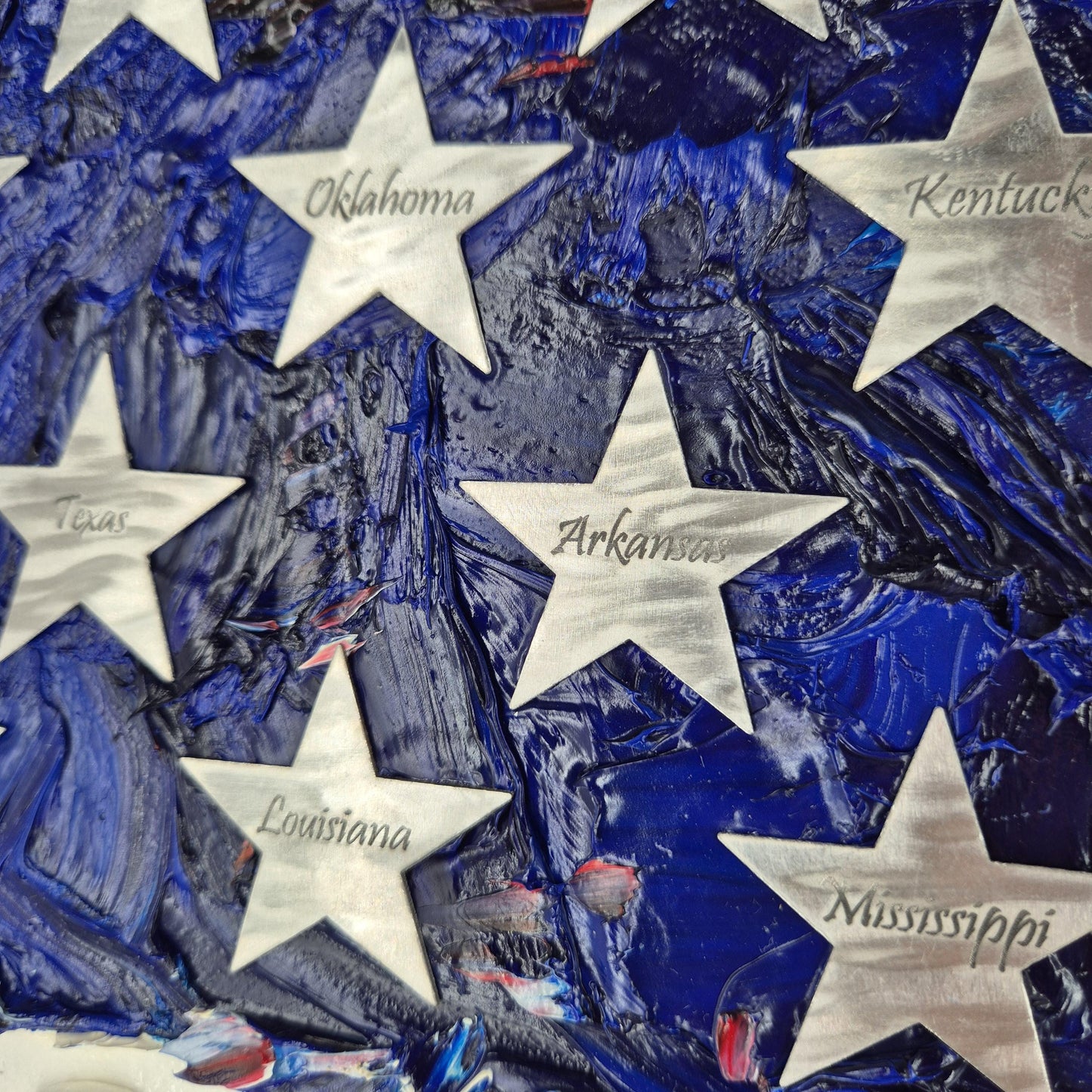 Liberty in Layers - American Flag Textured - USA Patriotic Canvas Art - Hand-Painted with 50 Engraved Stars