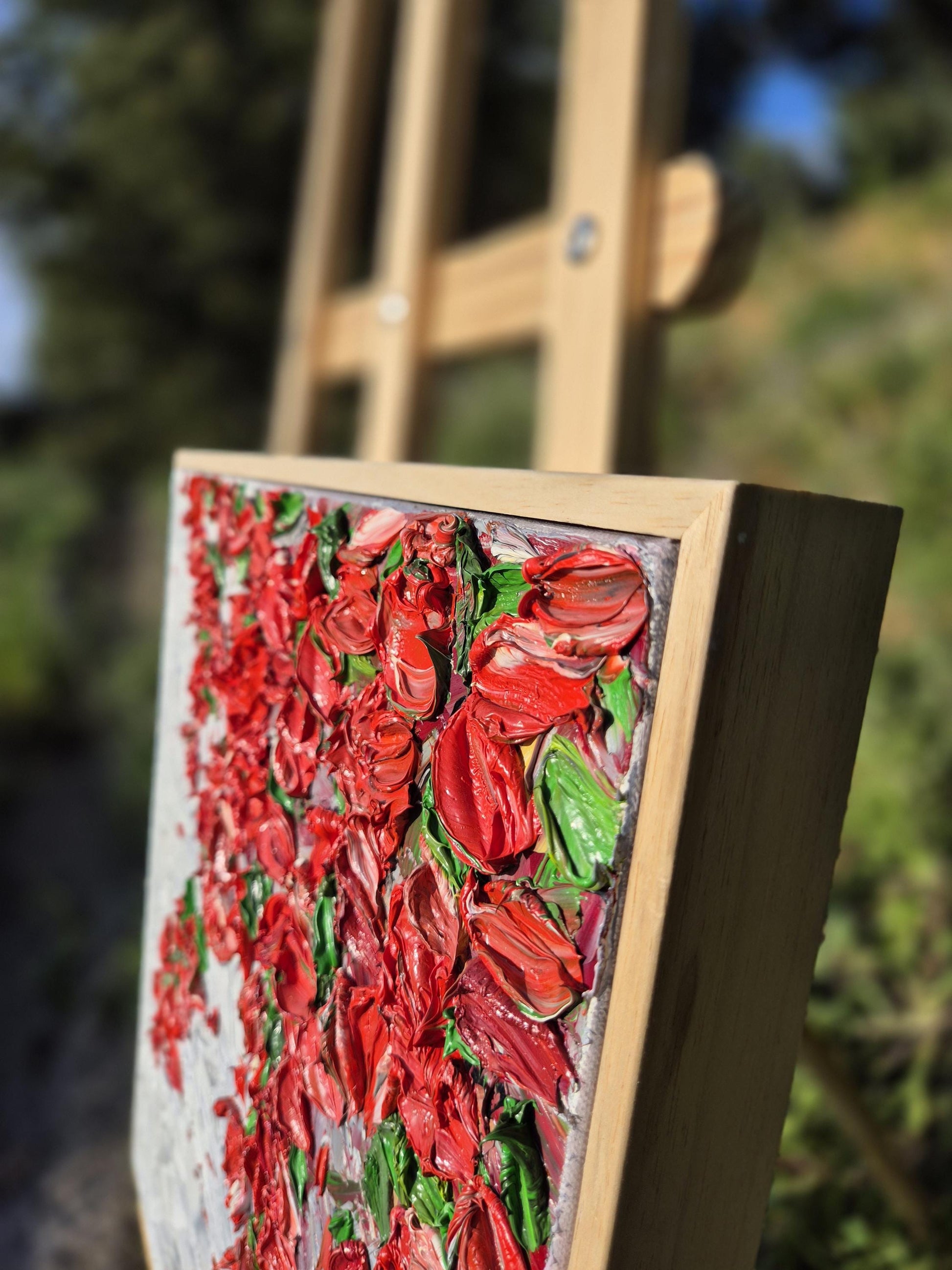 Scarlet Cascade - Red Floral Wall Art Abstract - Textured Petal Art - Cascading Botanical Painting