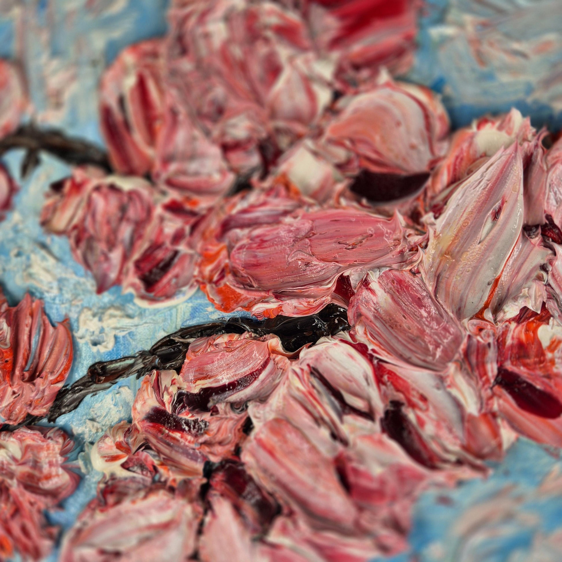 Hanami - Cherry Blossom Painting - Textured Floral Oil Art - Spring Bloom Wall Decor
