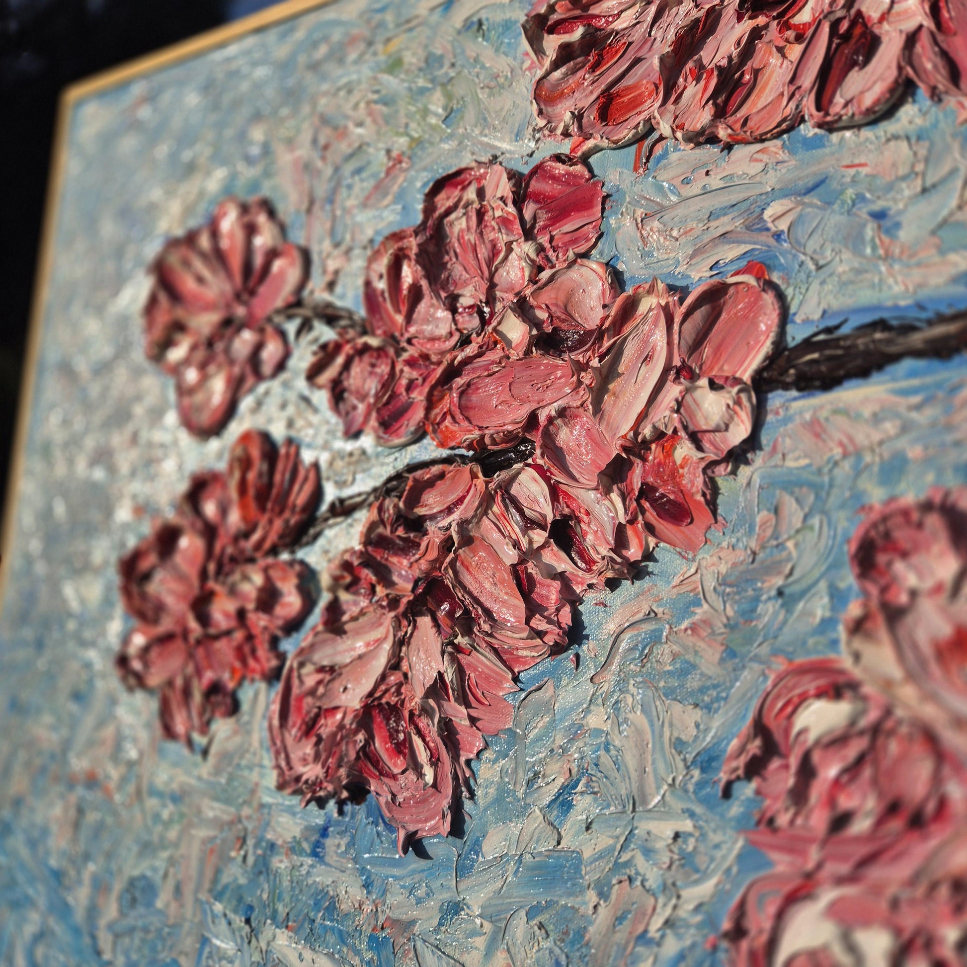 Hanami - Cherry Blossom Painting - Textured Floral Oil Art - Spring Bloom Wall Decor