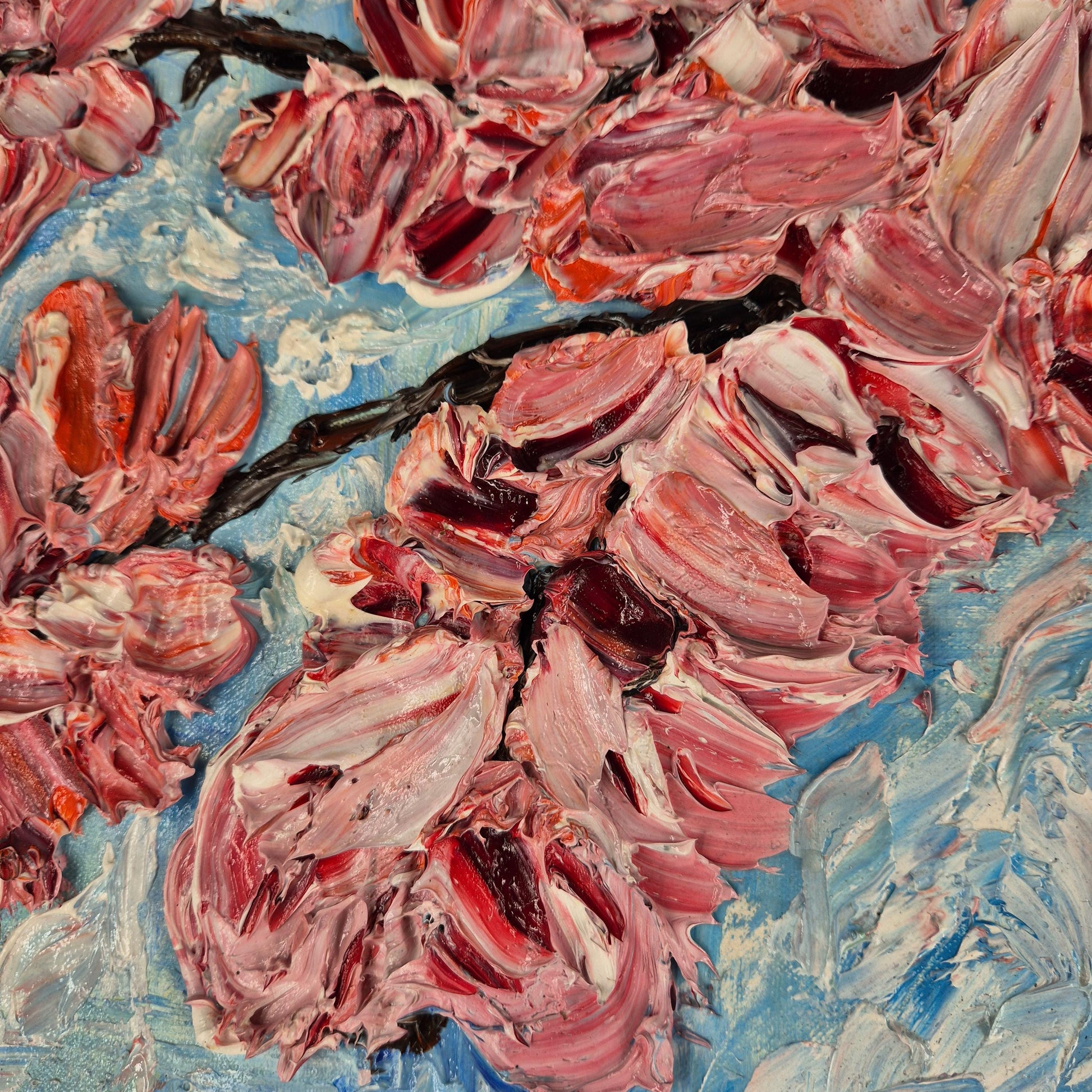 Hanami - Cherry Blossom Painting - Textured Floral Oil Art - Spring Bloom Wall Decor