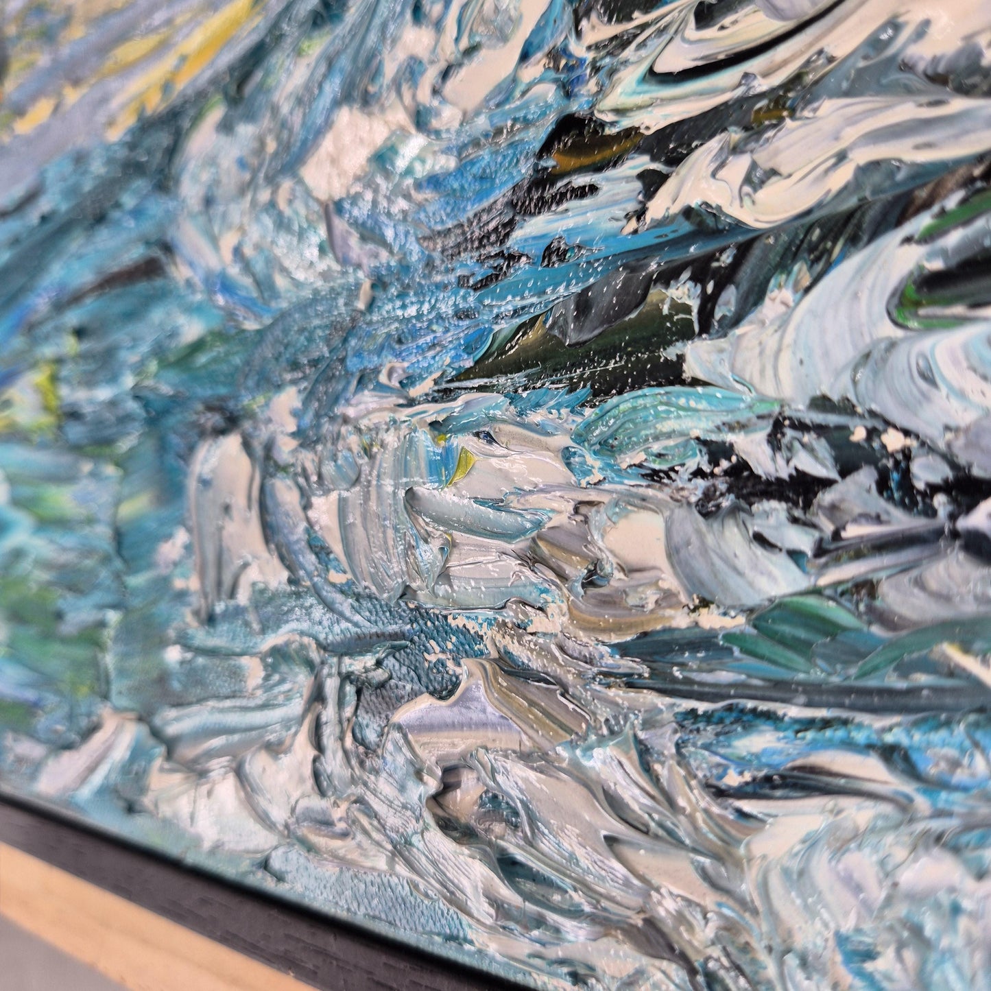 Azure Memory - Coastal Oil Painting - Abstract Ocean Cliff- Mediterranean Textured Canvas Art