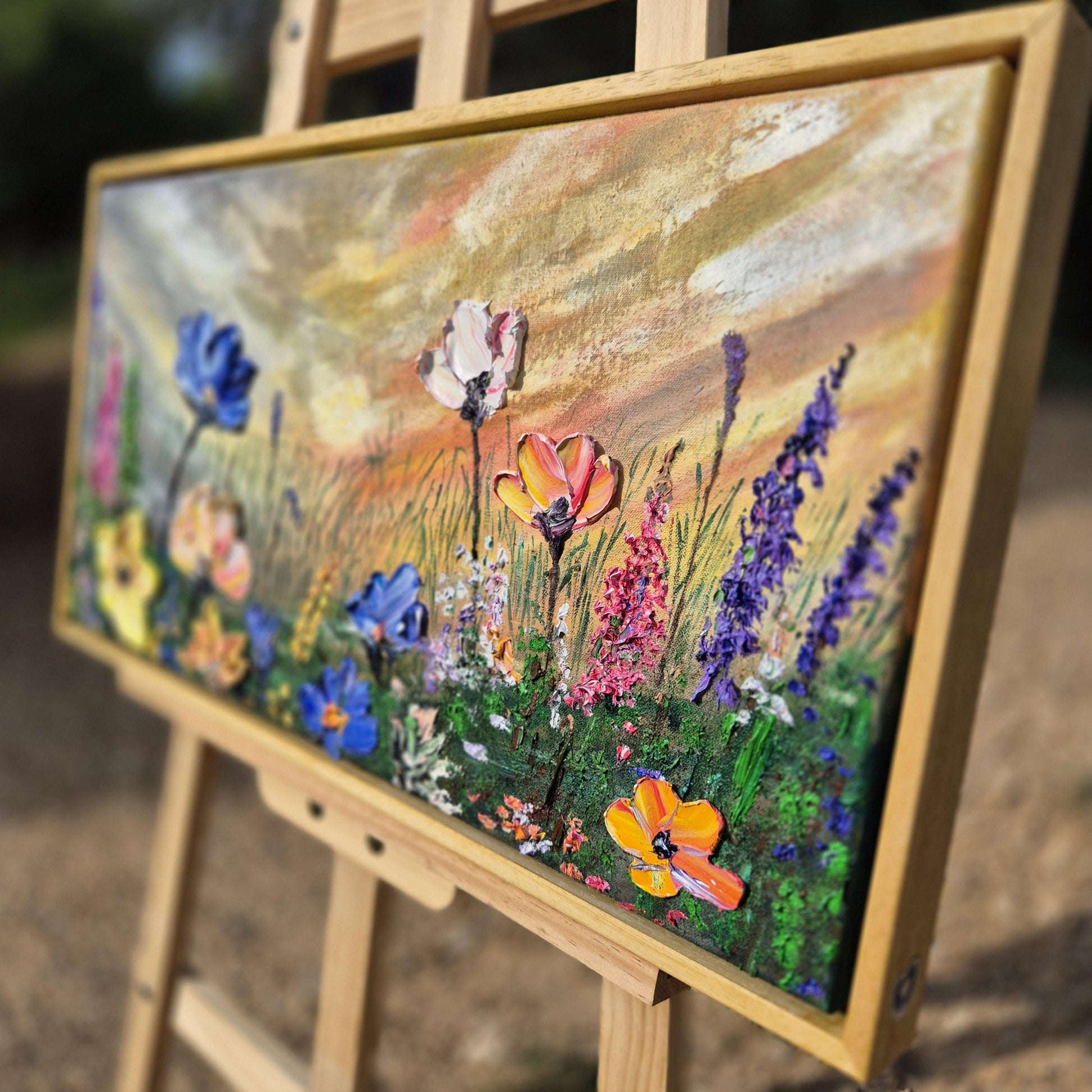 Eternal Spring - Floral Oil on Canvas - Vibrant Wildflower Meadow Oil Painting- Sunset Garden Scene for Wall Decor - Eternal Spring Art