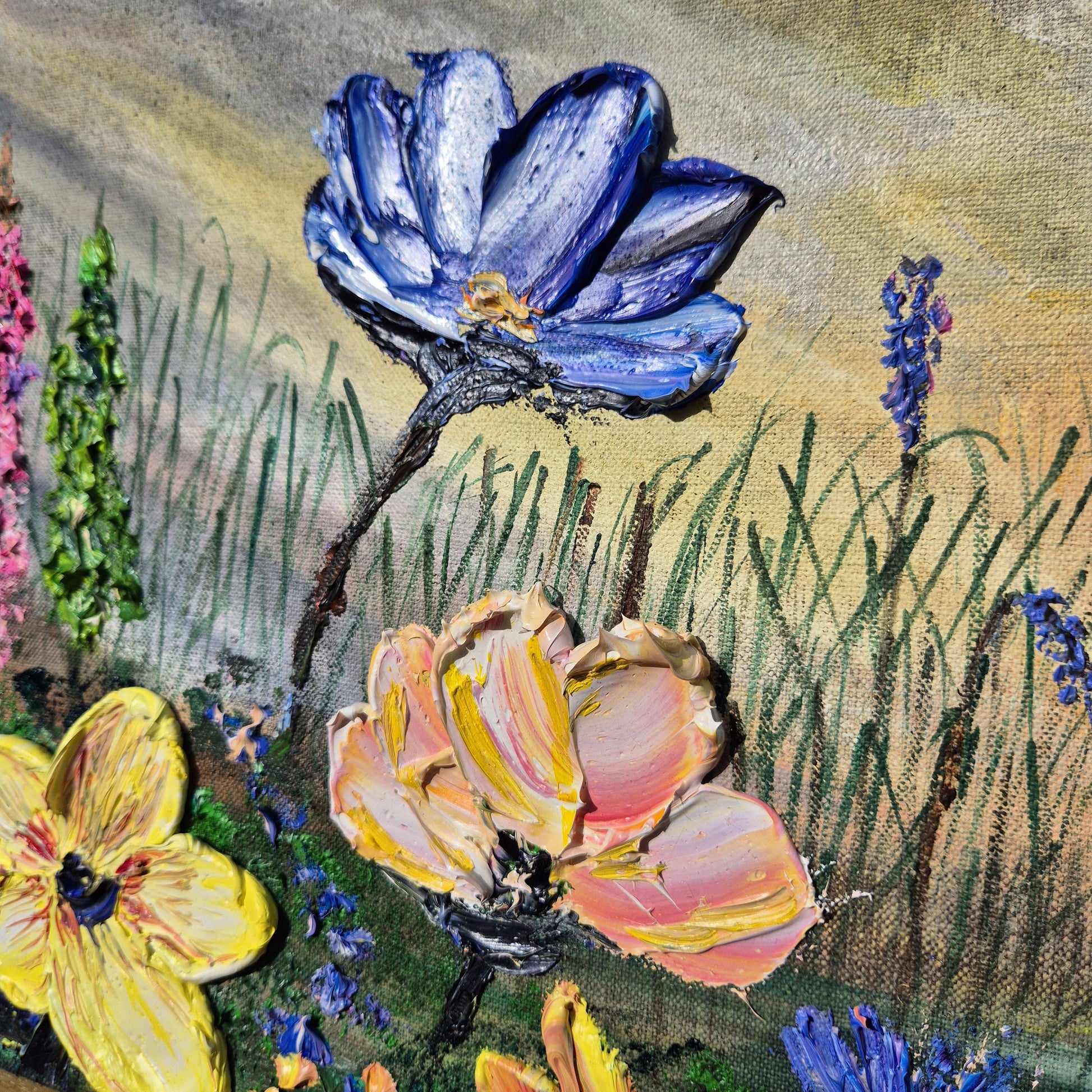 Eternal Spring - Floral Oil on Canvas - Vibrant Wildflower Meadow Oil Painting- Sunset Garden Scene for Wall Decor - Eternal Spring Art