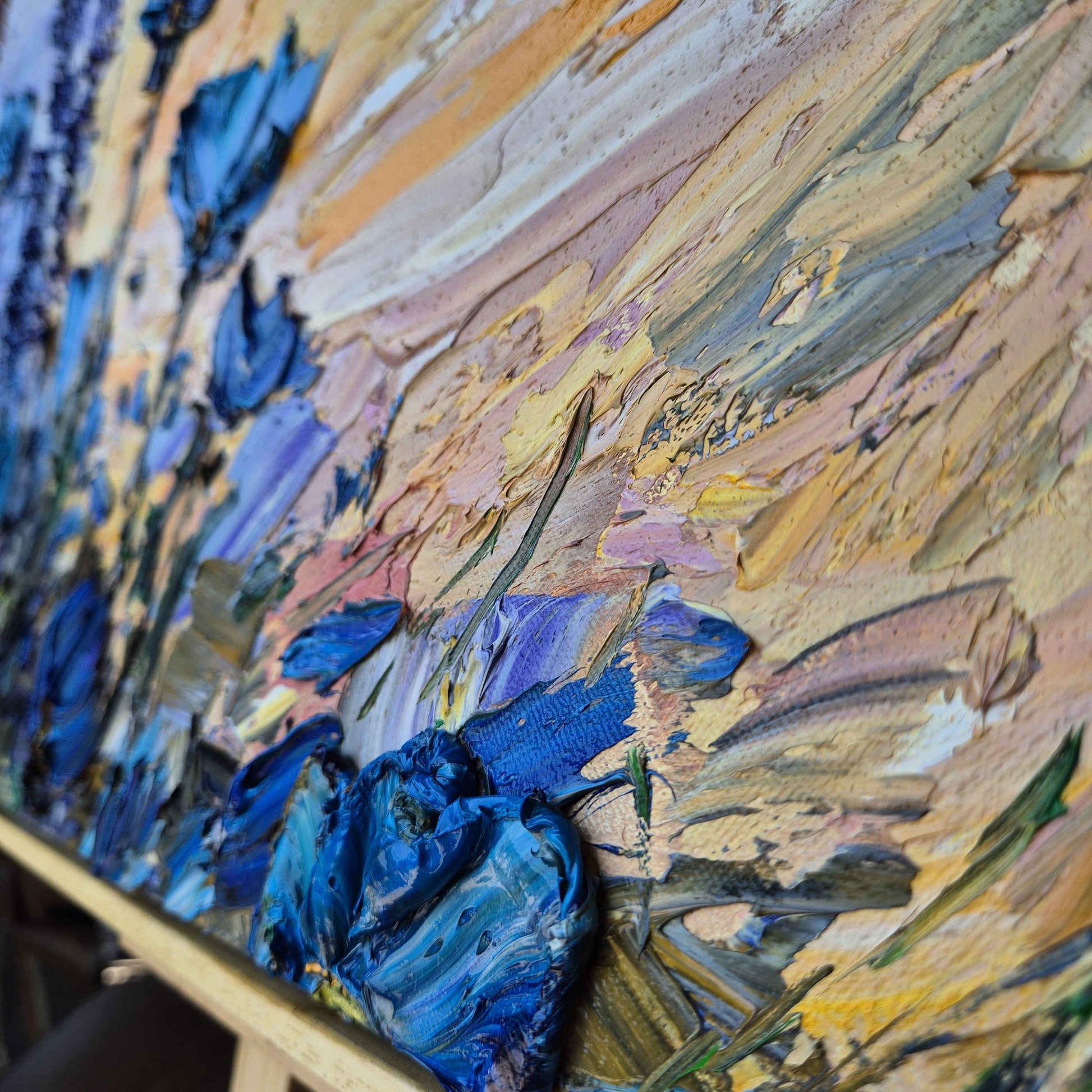 Azure Horizon - Large Textured Floral Oil Painting - Original Oil on Canvas - Colorful Abstract Flowers