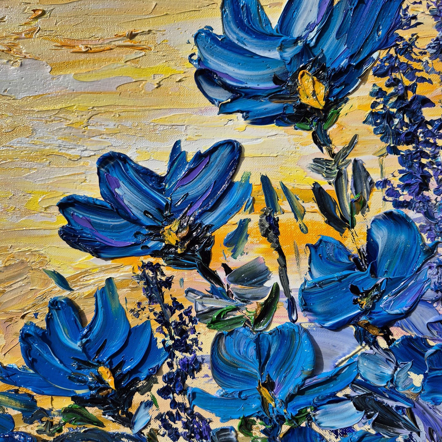 Azure Horizon - Large Textured Floral Oil Painting - Original Oil on Canvas - Colorful Abstract Flowers