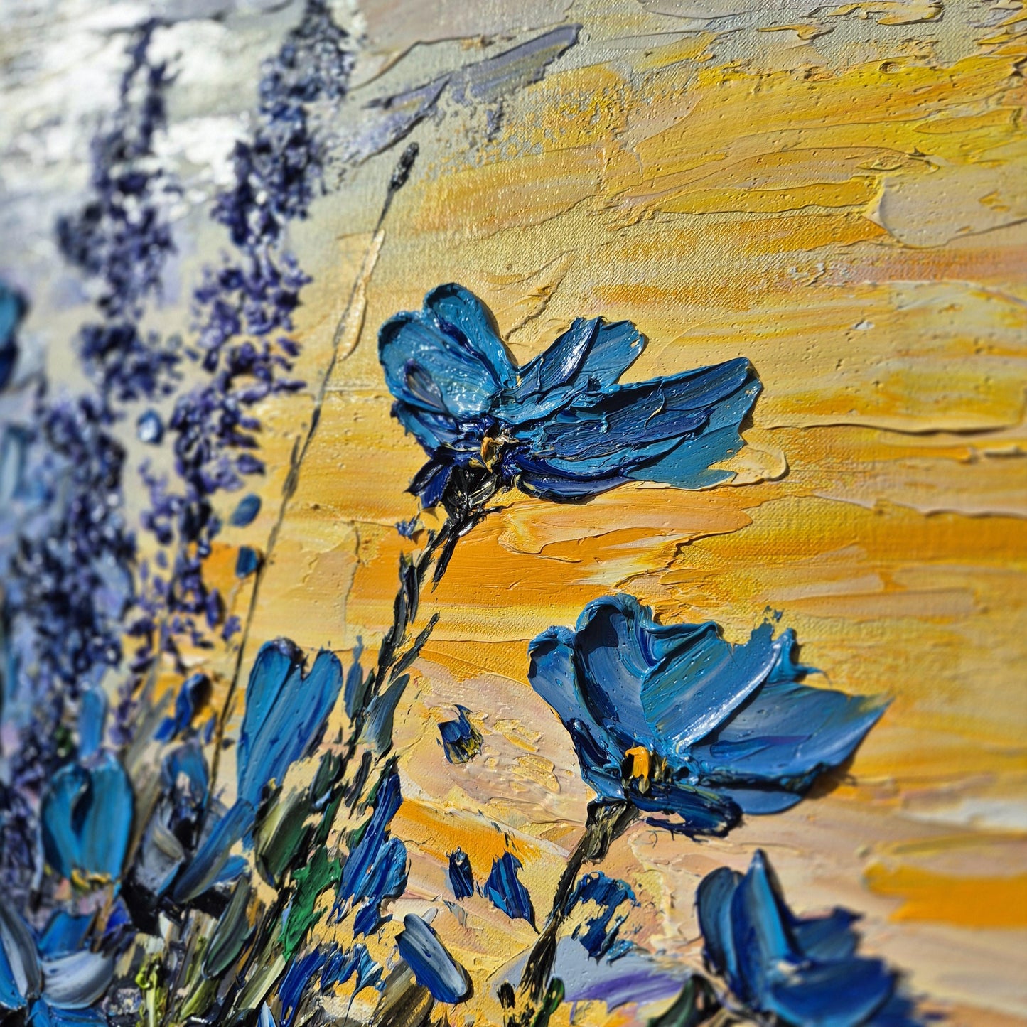 Azure Horizon - Large Textured Floral Oil Painting - Original Oil on Canvas - Colorful Abstract Flowers