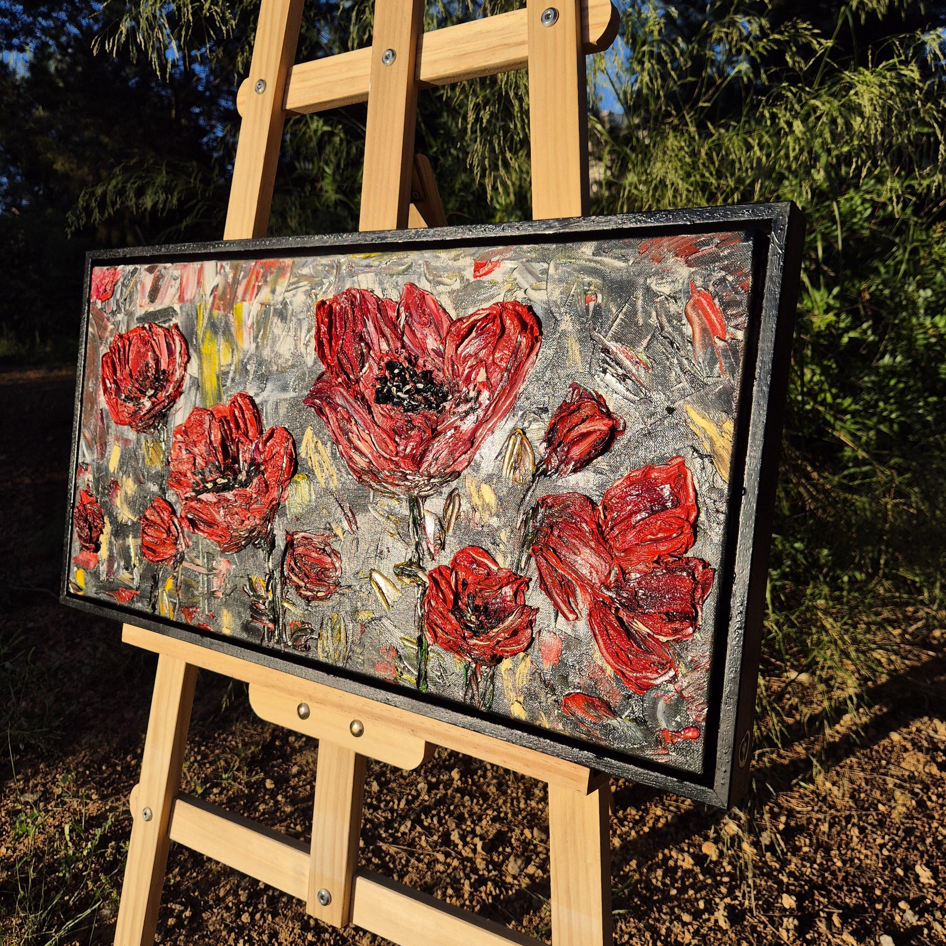 Whispers in Red - Poppy Field Oil Painting - Textured Floral Art - Red Floral Art for Romantic Wall Decor