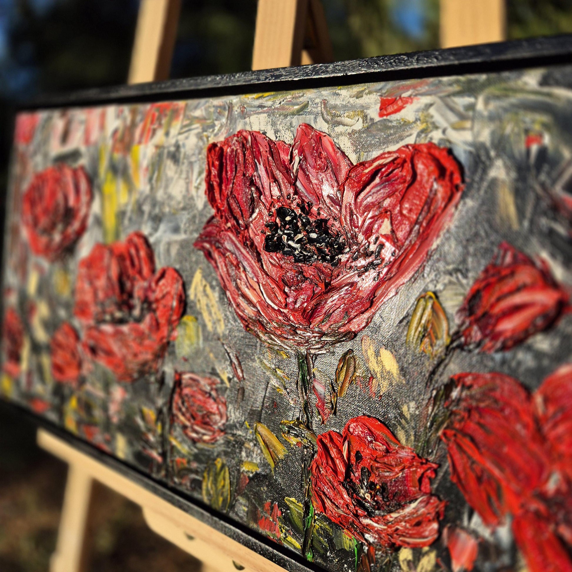 Whispers in Red - Poppy Field Oil Painting - Textured Floral Art - Red Floral Art for Romantic Wall Decor