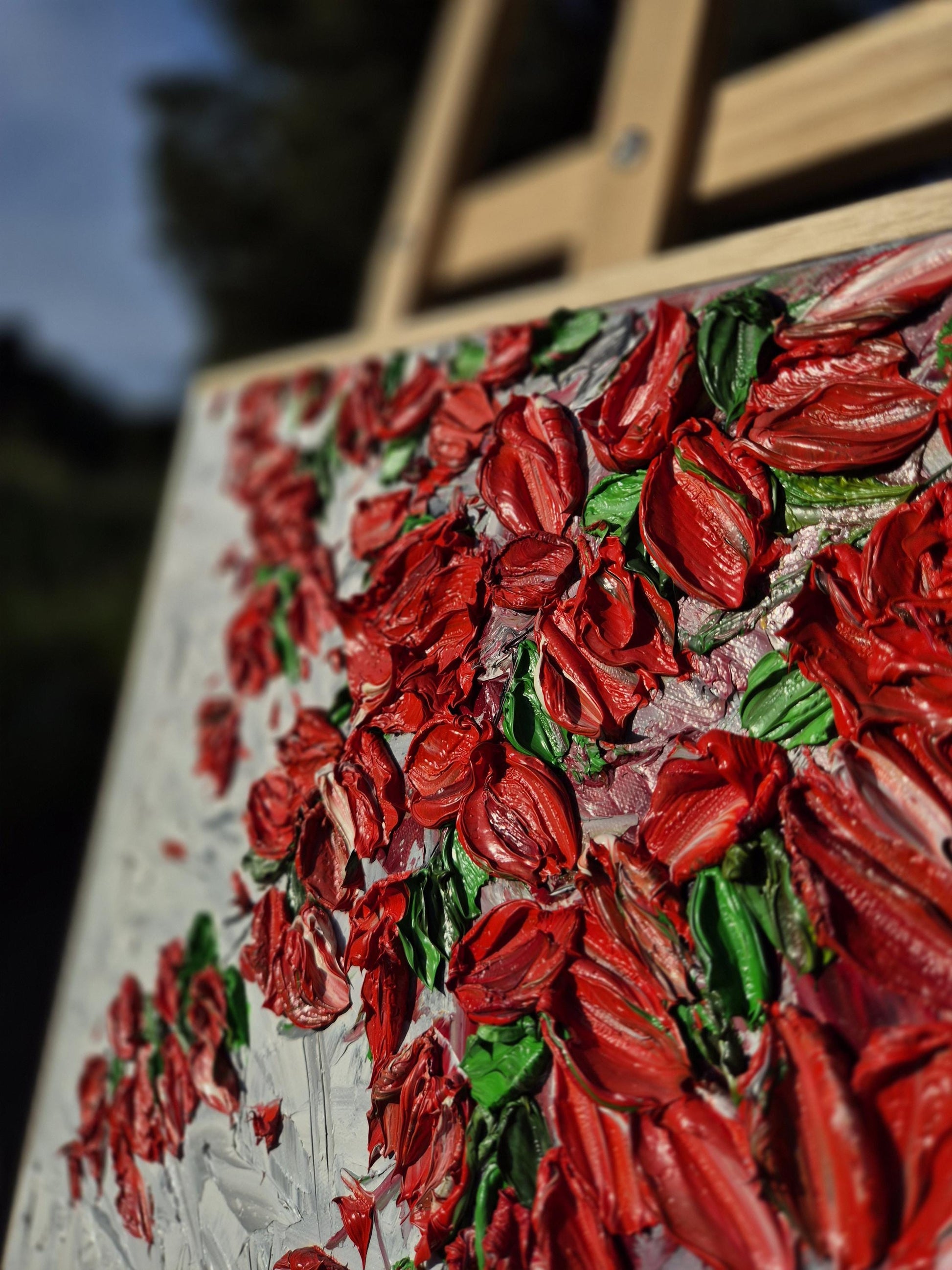 Scarlet Cascade - Red Floral Wall Art Abstract - Textured Petal Art - Cascading Botanical Painting