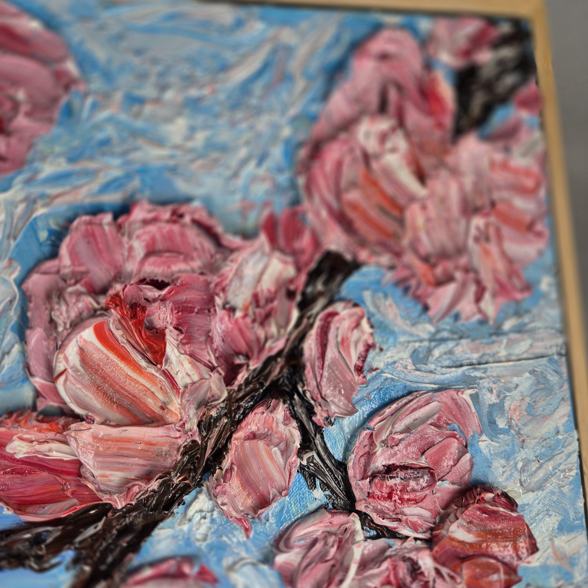 Hanami - Cherry Blossom Painting - Textured Floral Oil Art - Spring Bloom Wall Decor