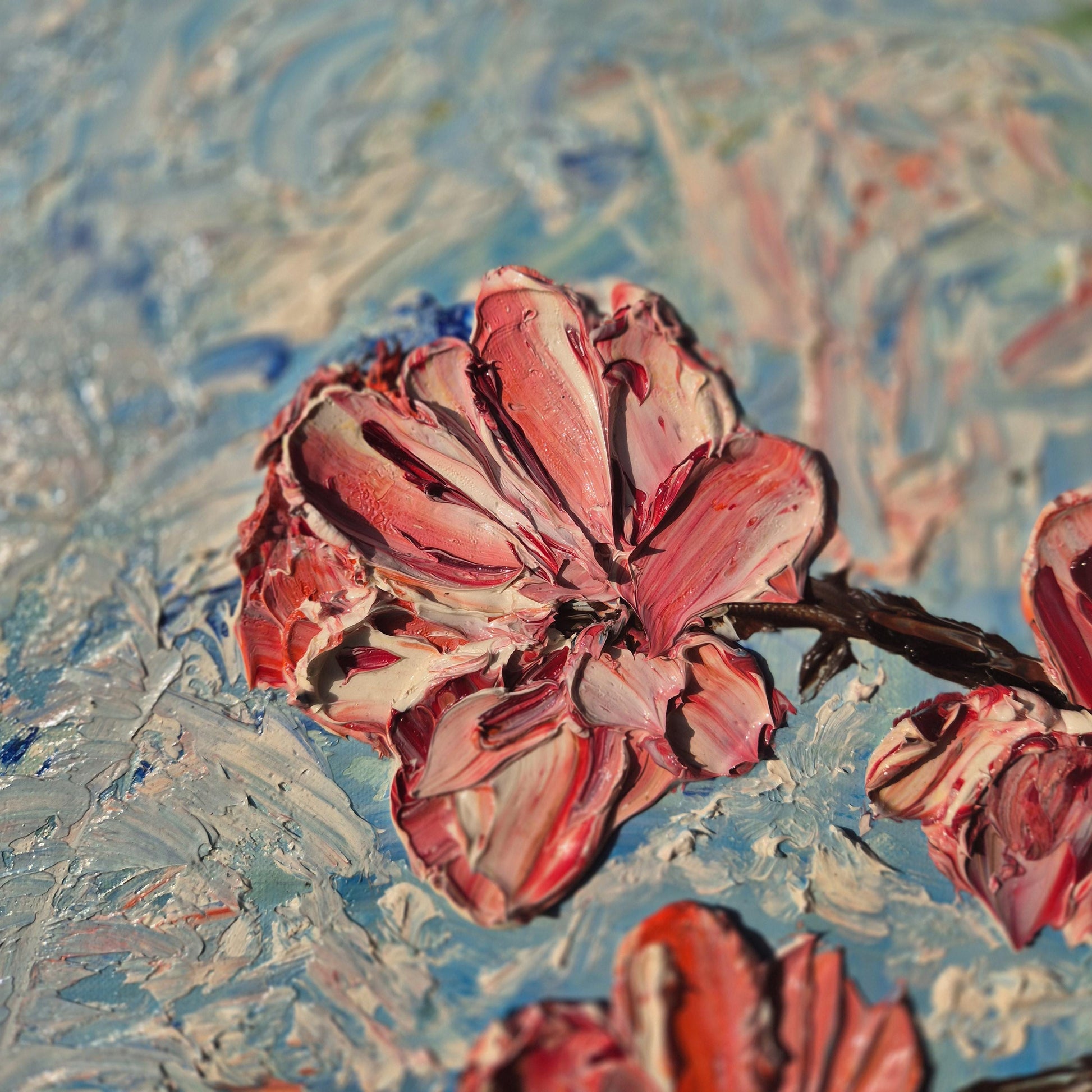 Hanami - Cherry Blossom Painting - Textured Floral Oil Art - Spring Bloom Wall Decor