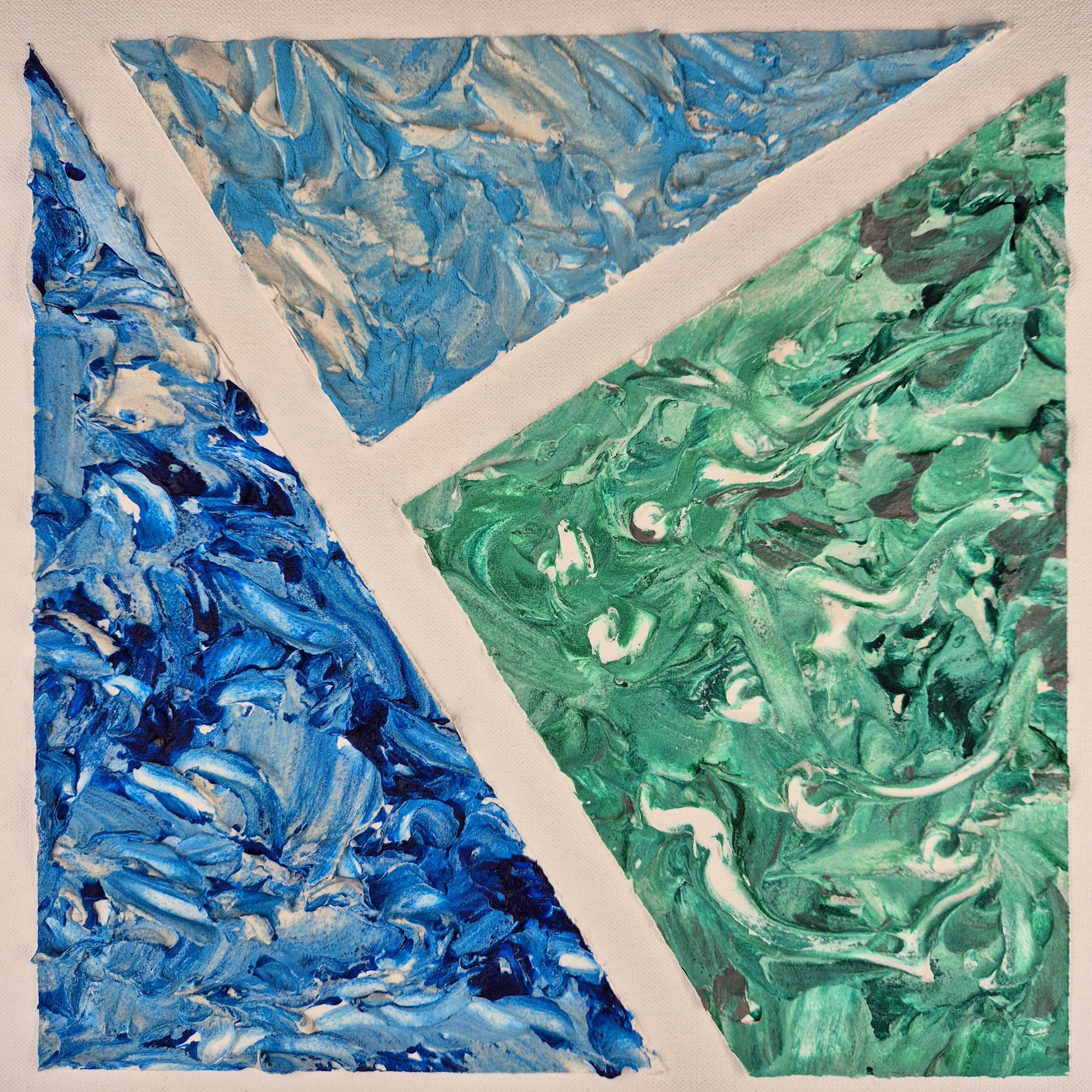 Ocean Logic - Abstract Geometric Painting - Textured Acrylic Canvas in Blue and Green - Contemporary Modern Wall Art
