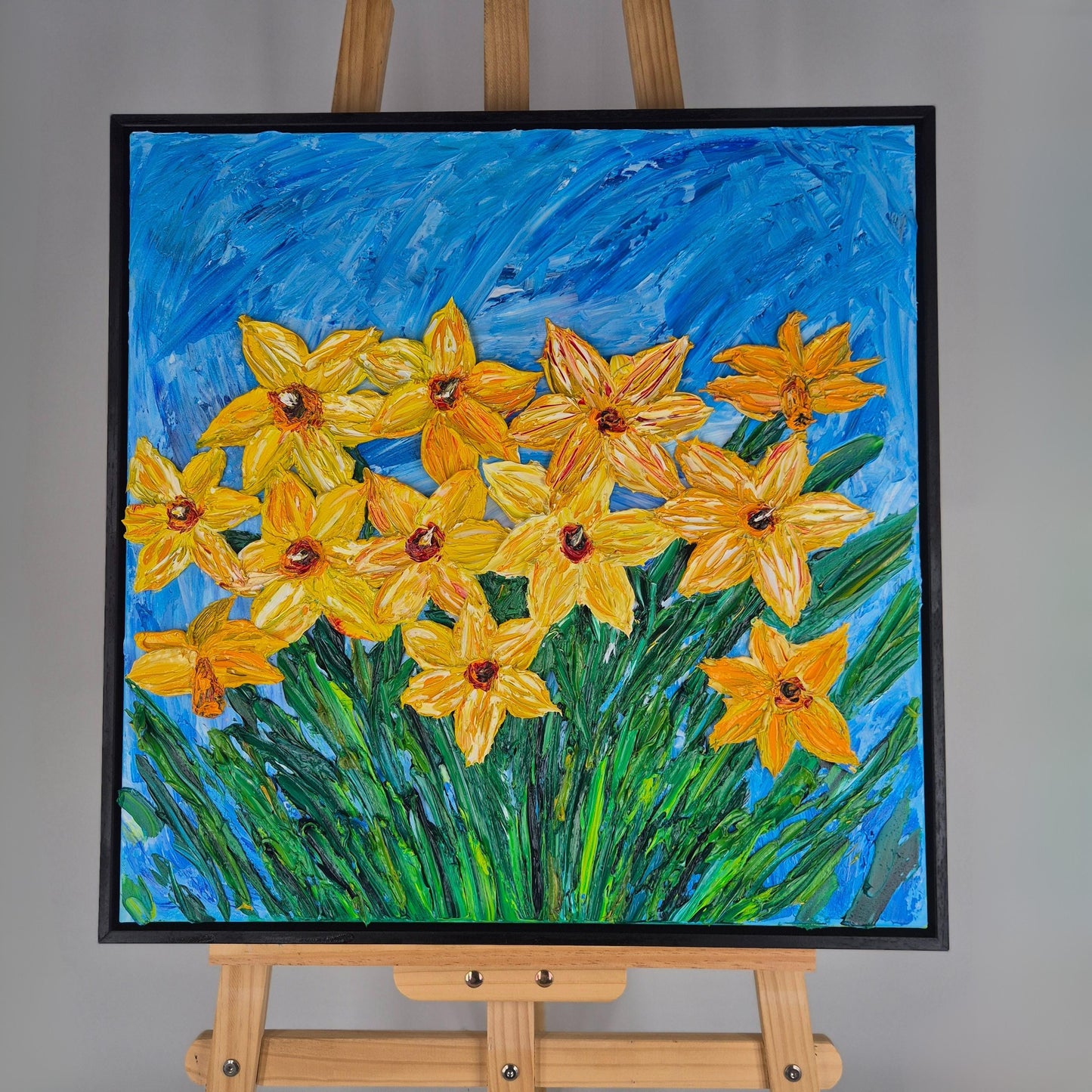 Yellow Grace - Original Textured Oil Painting on Canvas - Impressionist Daffodil Floral Art