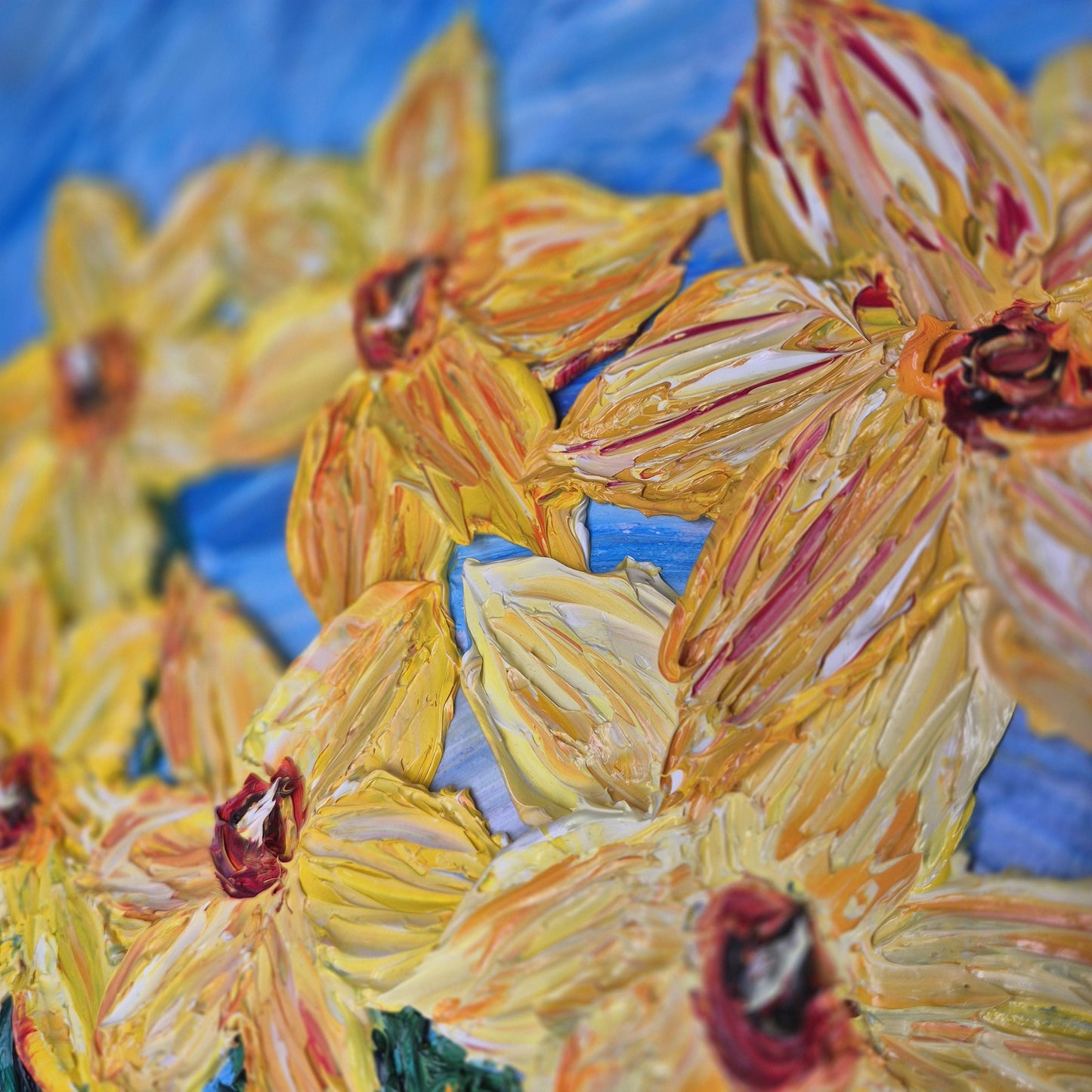 Yellow Grace - Original Textured Oil Painting on Canvas - Impressionist Daffodil Floral Art