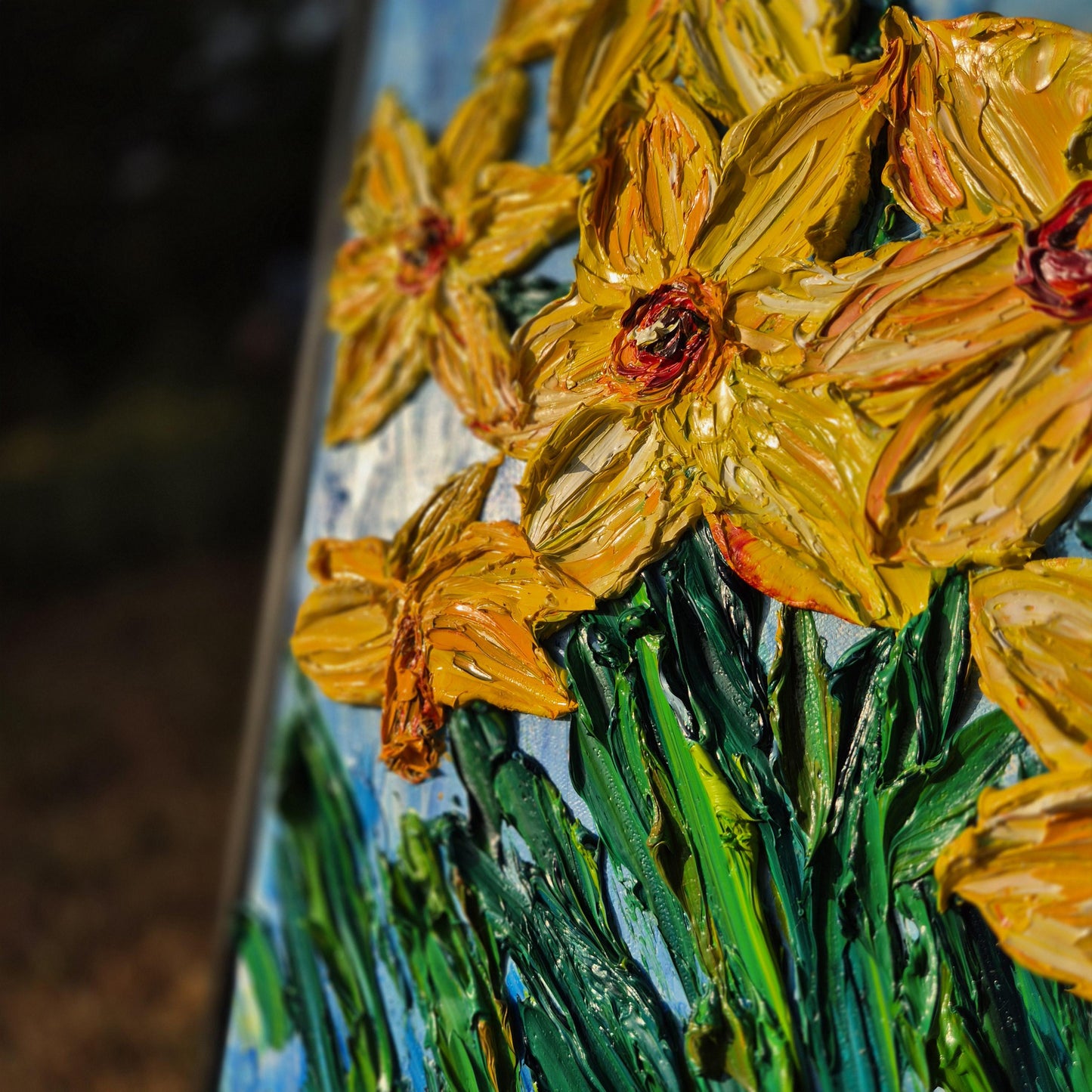 Yellow Grace - Original Textured Oil Painting on Canvas - Impressionist Daffodil Floral Art
