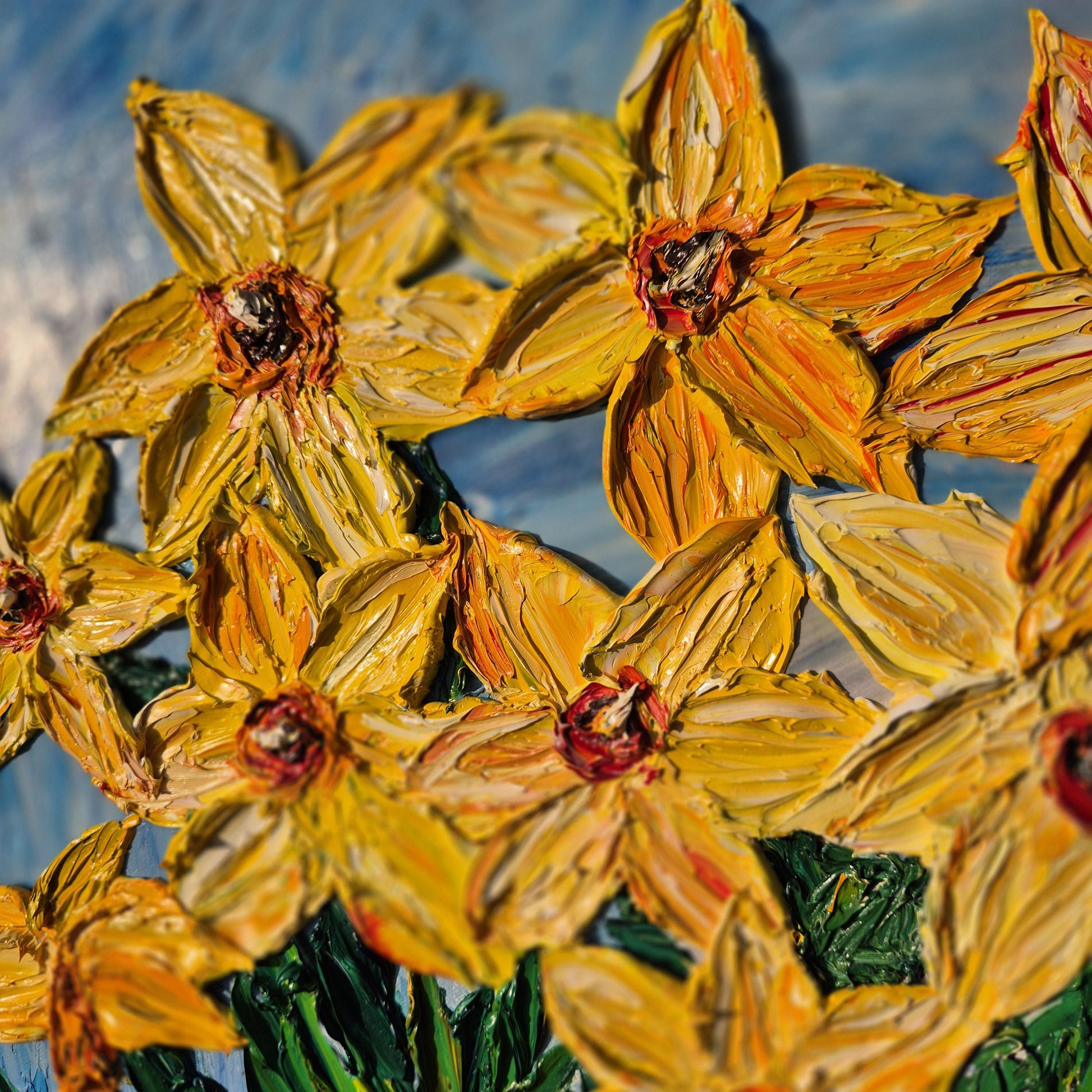 Yellow Grace - Original Textured Oil Painting on Canvas - Impressionist Daffodil Floral Art