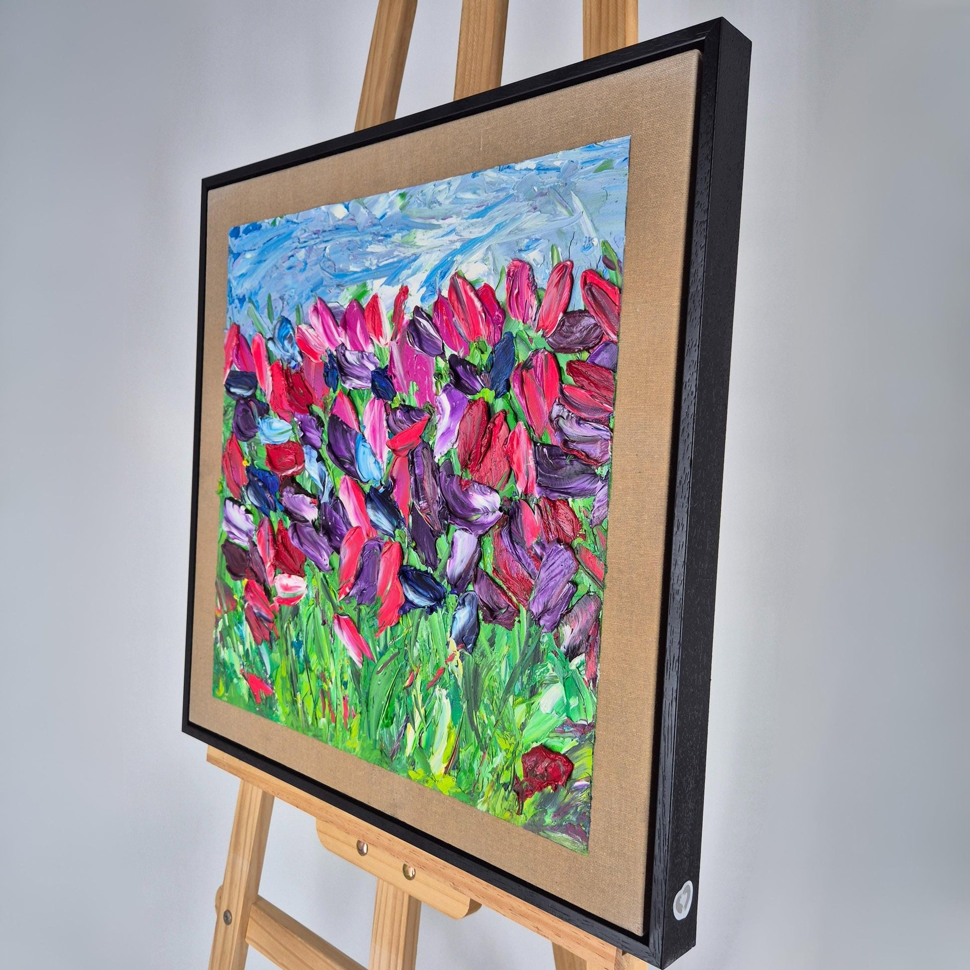 Quiet Garden - Original Textured Oil Painting on Canvas - Impressionist Tulip Field Wall Art - Framed&Ready to Hang