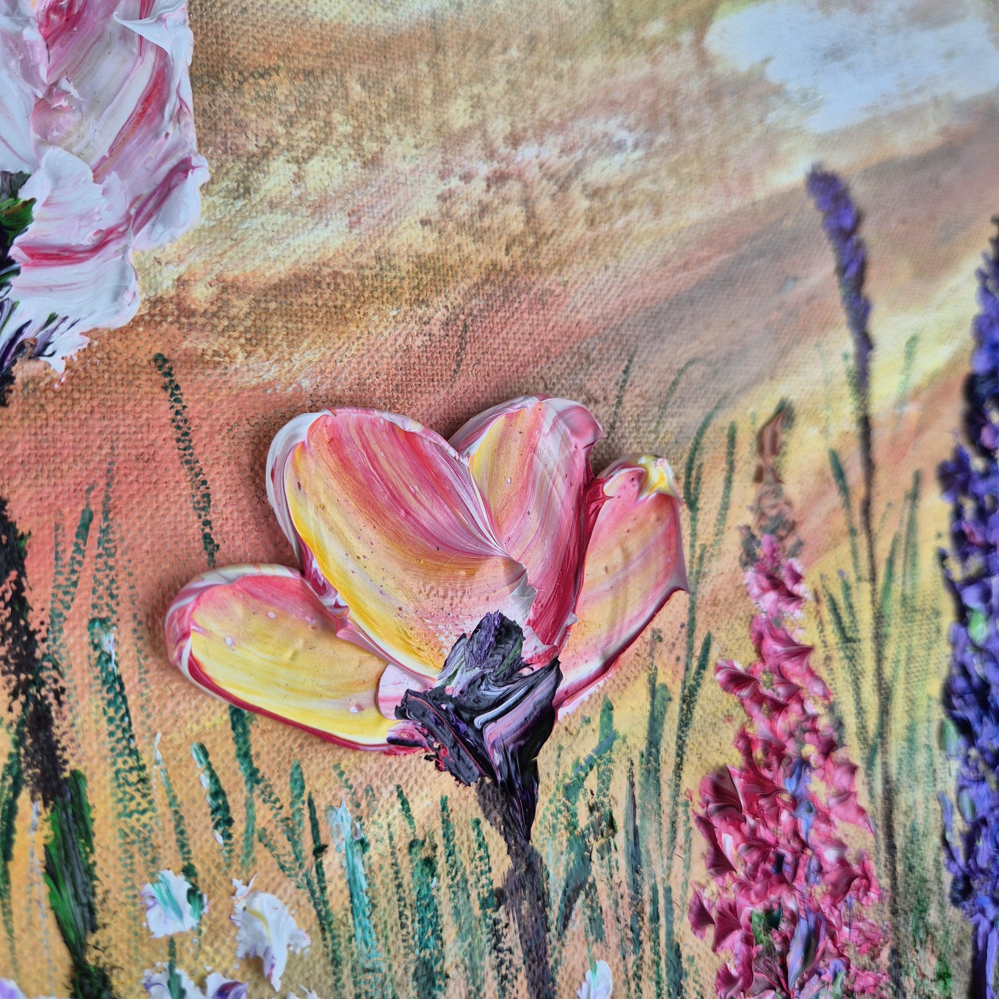 Eternal Spring - Floral Oil on Canvas - Vibrant Wildflower Meadow Oil Painting- Sunset Garden Scene for Wall Decor - Eternal Spring Art