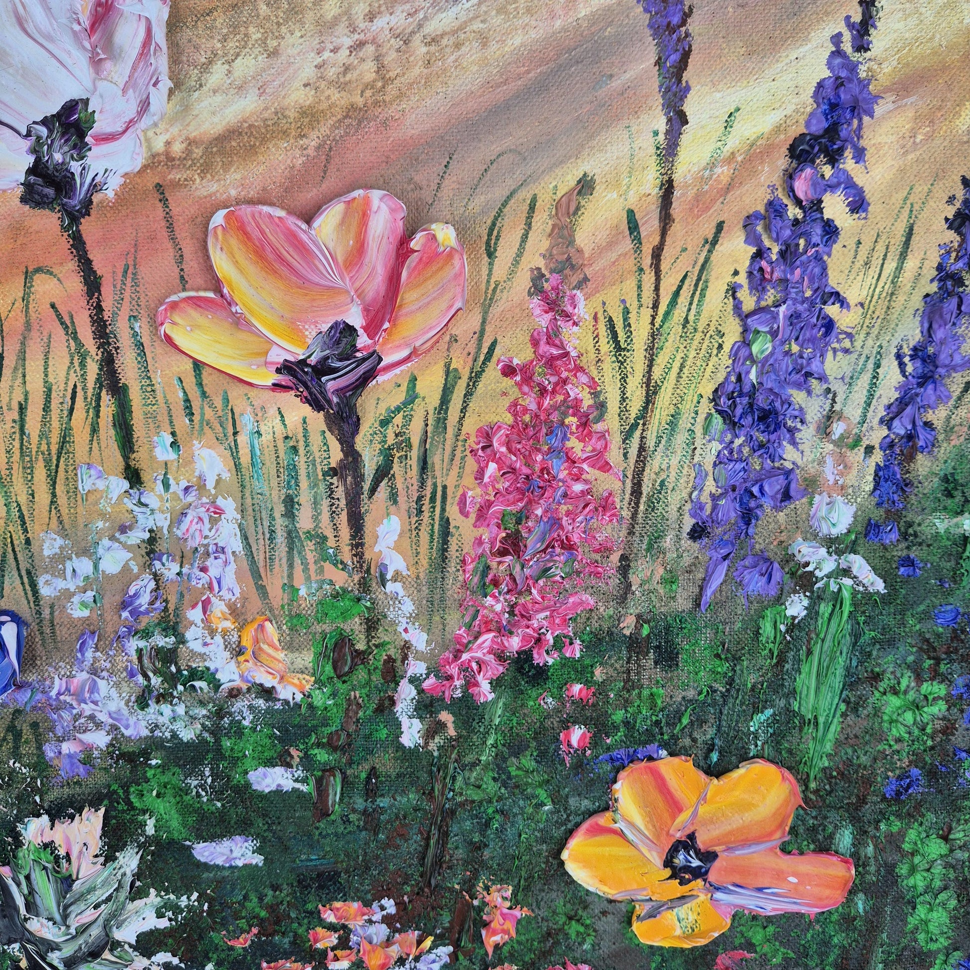 Eternal Spring - Floral Oil on Canvas - Vibrant Wildflower Meadow Oil Painting- Sunset Garden Scene for Wall Decor - Eternal Spring Art