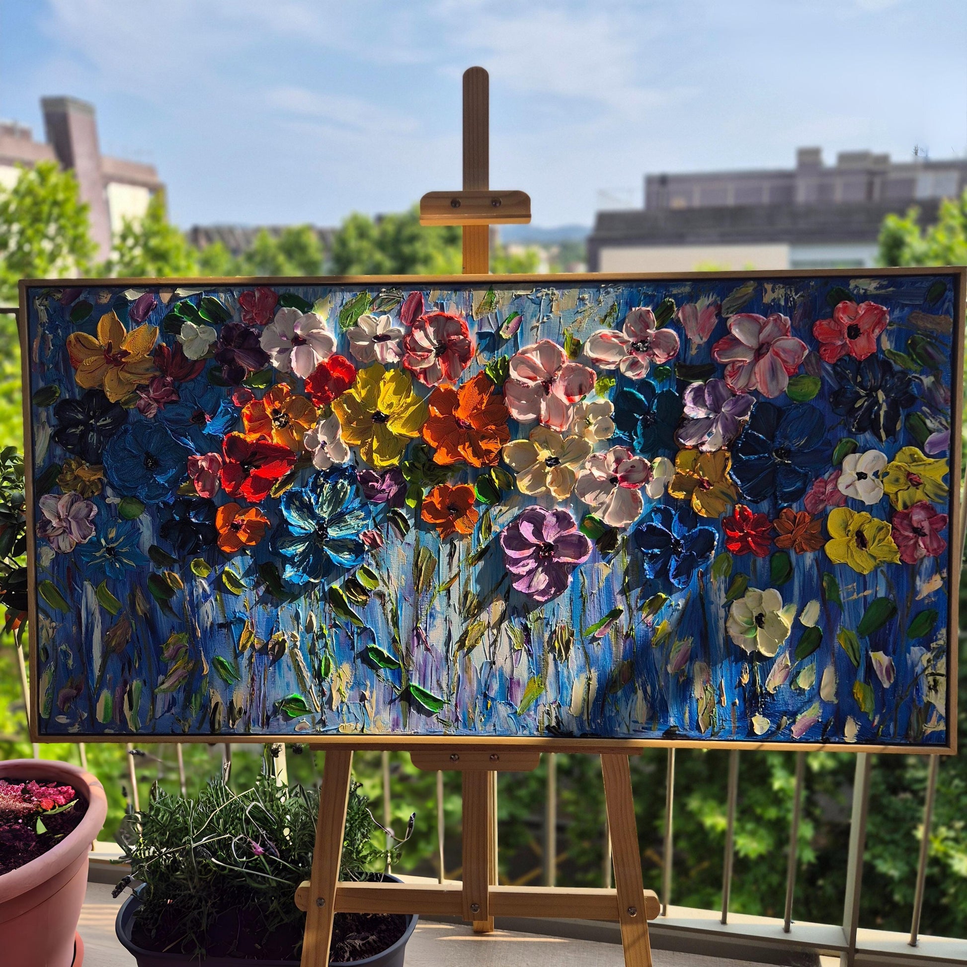 Vivenza - Large Textured Floral Art - Original Oil on Canvas - Colorful Abstract Flowers