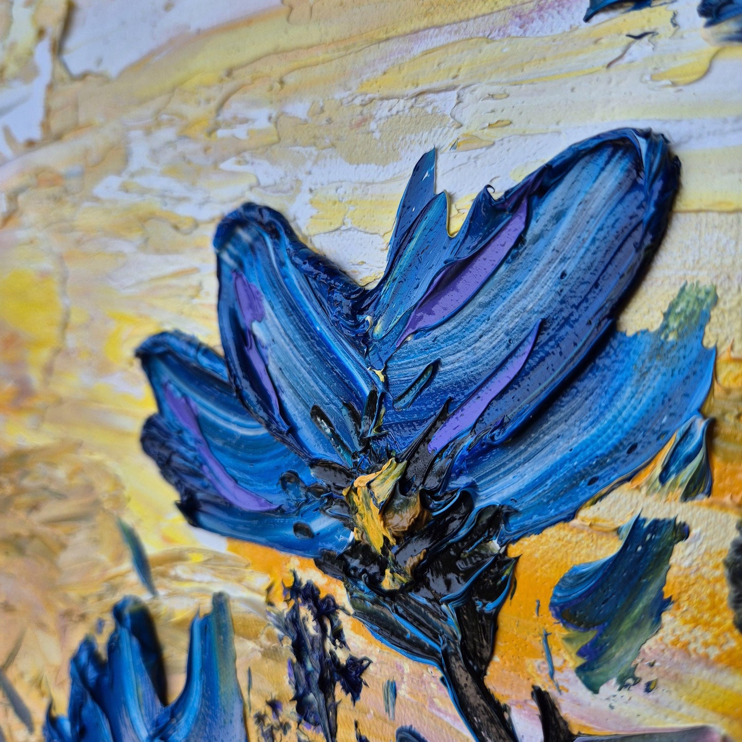 Azure Horizon - Large Textured Floral Oil Painting - Original Oil on Canvas - Colorful Abstract Flowers
