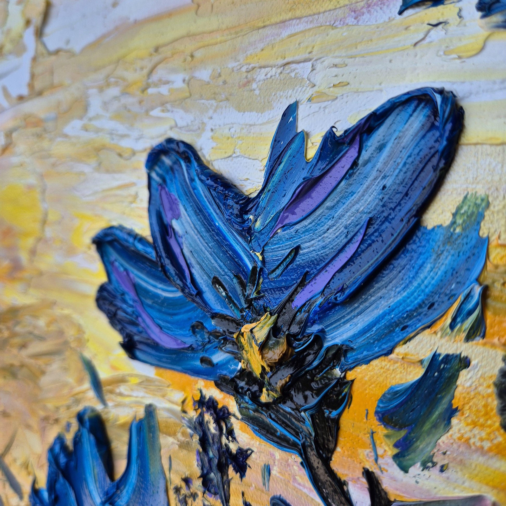 Azure Horizon - Large Textured Floral Oil Painting - Original Oil on Canvas - Colorful Abstract Flowers