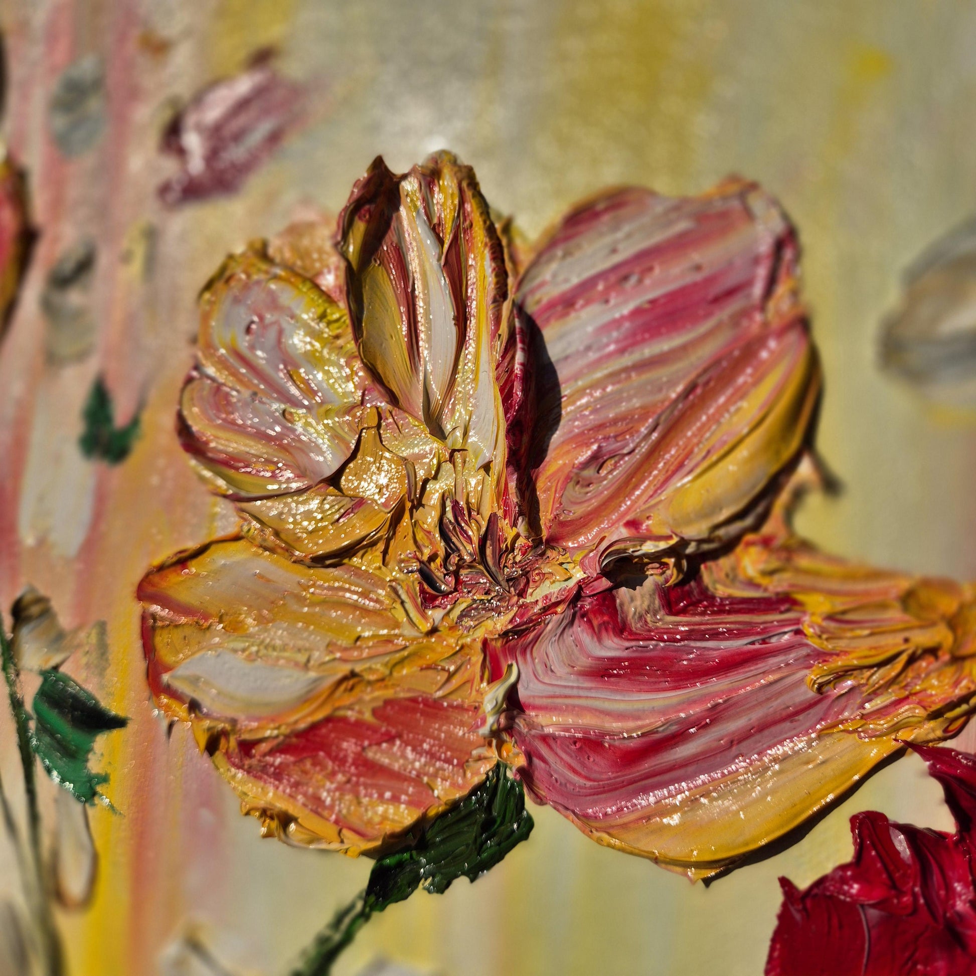 Flora - Original textured oil flower painting on canvas - Spring garden abstract floral art - Impressionist palette knife artwork