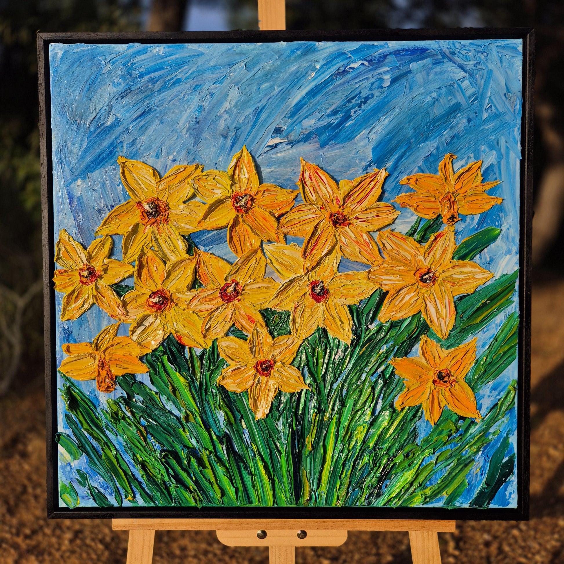 Yellow Grace - Original Textured Oil Painting on Canvas - Impressionist Daffodil Floral Art