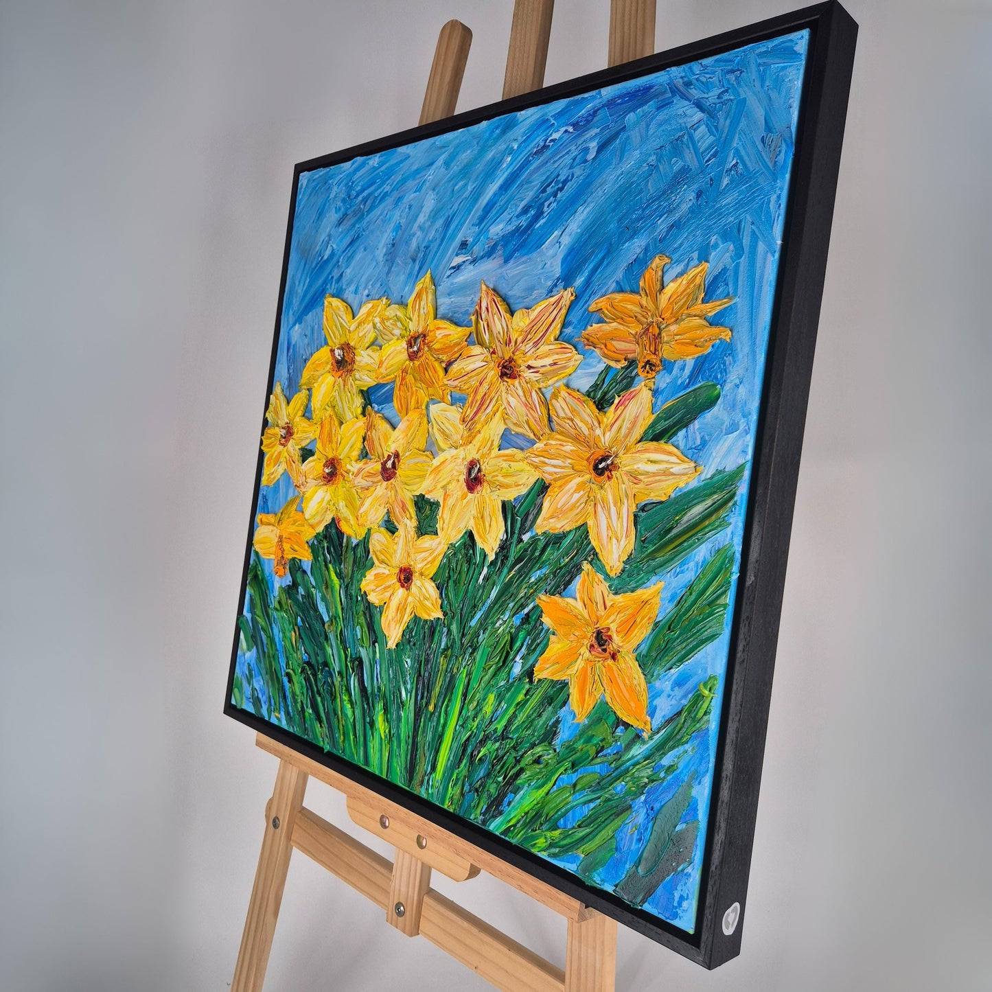 Yellow Grace - Original Textured Oil Painting on Canvas - Impressionist Daffodil Floral Art