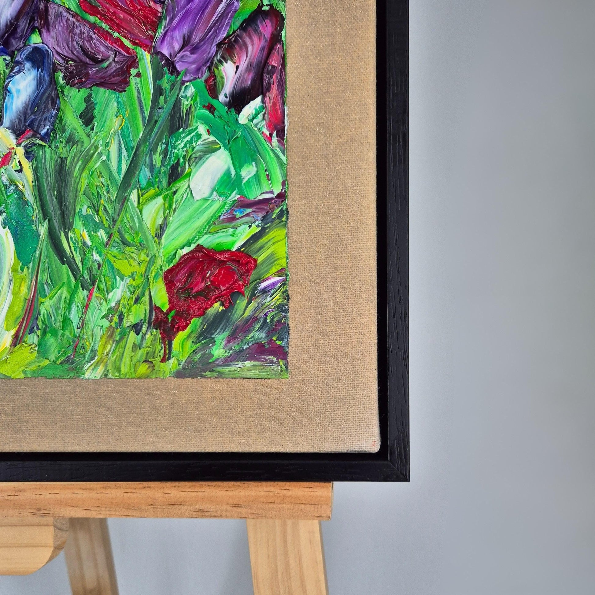 Quiet Garden - Original Textured Oil Painting on Canvas - Impressionist Tulip Field Wall Art - Framed&Ready to Hang