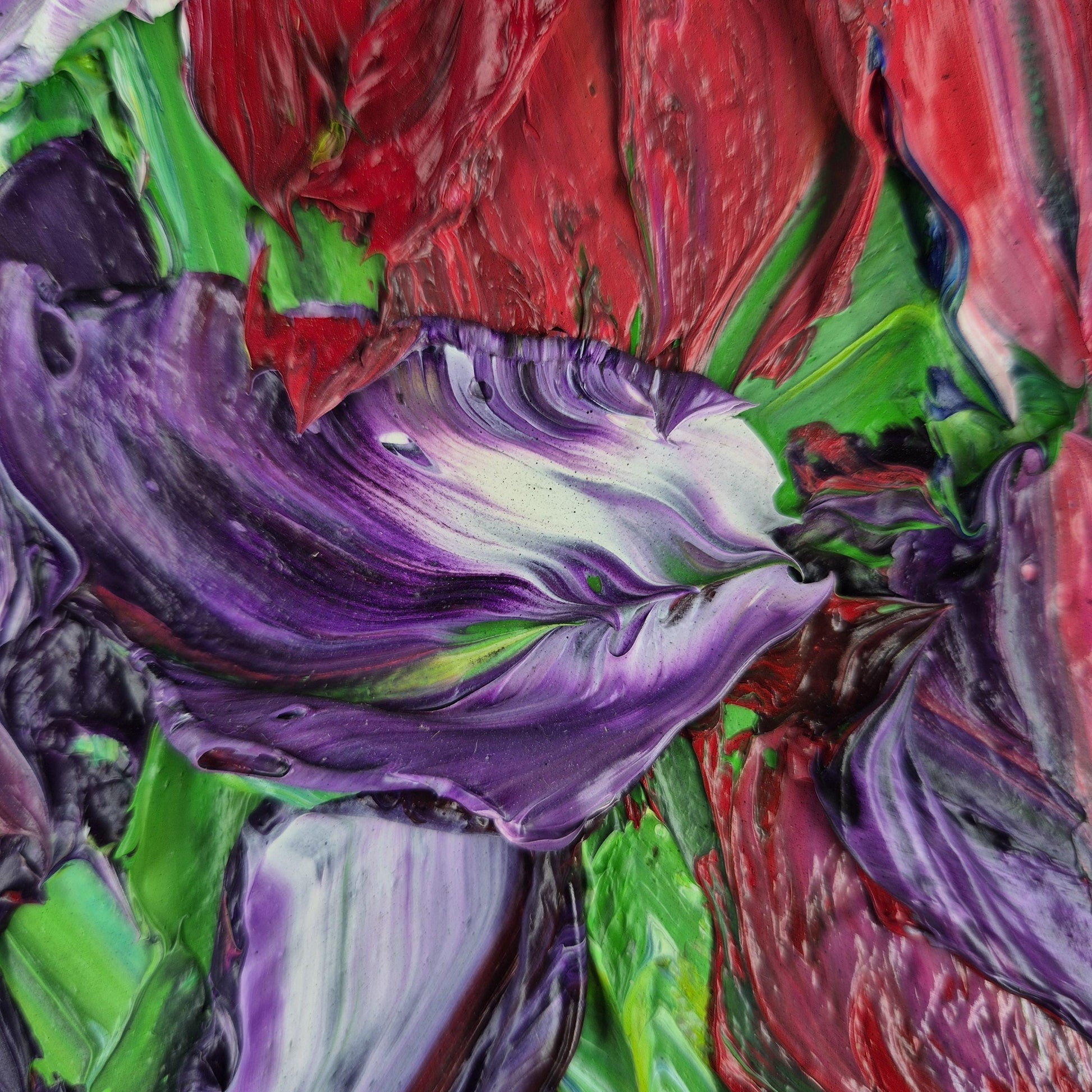 Quiet Garden - Original Textured Oil Painting on Canvas - Impressionist Tulip Field Wall Art - Framed&Ready to Hang
