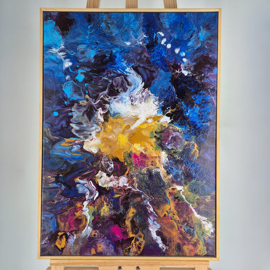 Starborn - Original Textured Acrylic Painting on Canvas - Cosmic Abstract Wall Art with Flowing Colors - Framed&Ready to Hang