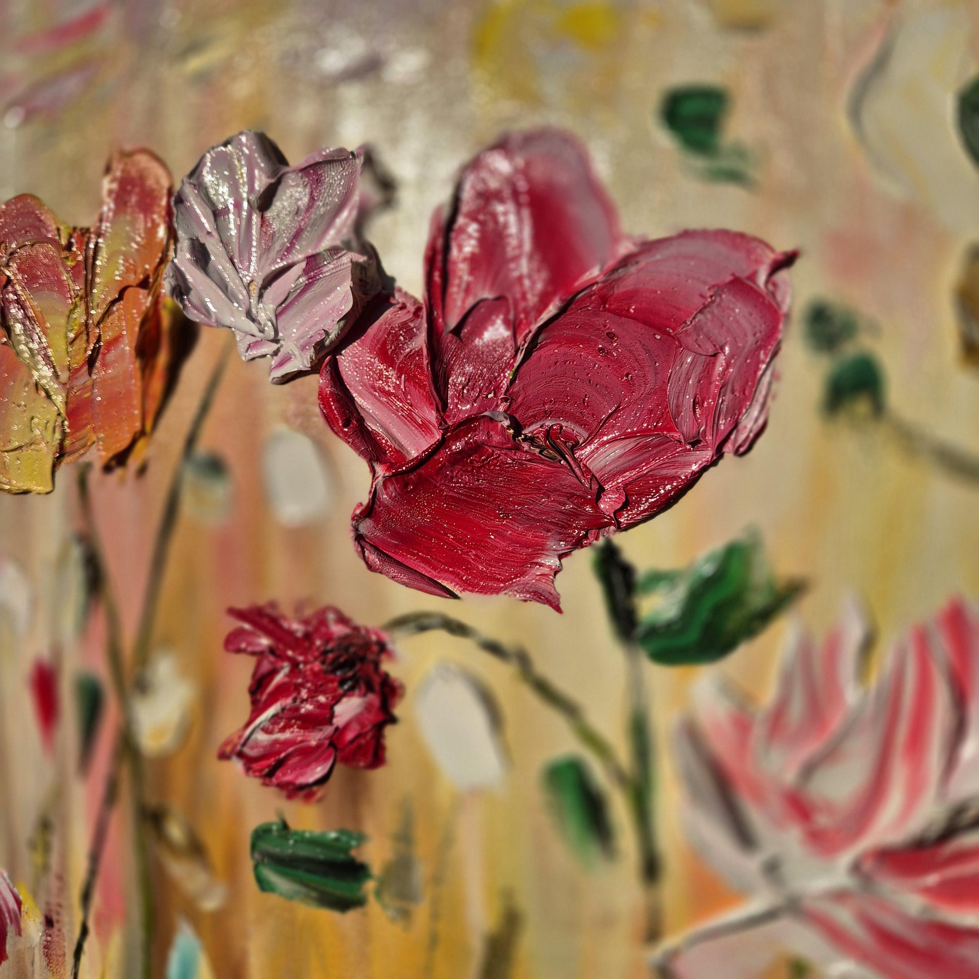 Flora - Original textured oil flower painting on canvas - Spring garden abstract floral art - Impressionist palette knife artwork