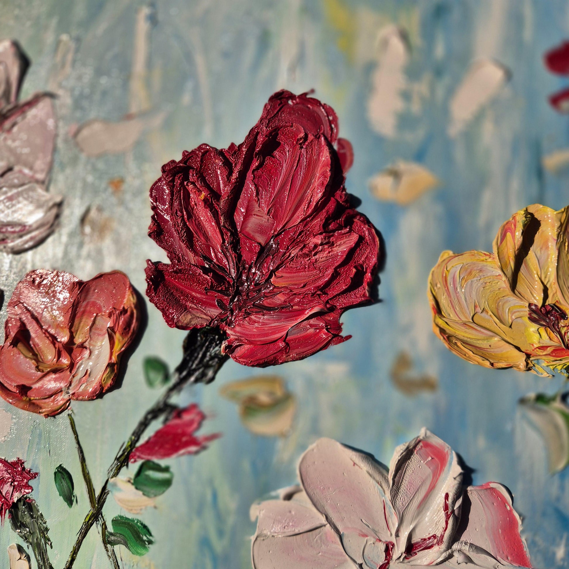 Flora - Original textured oil flower painting on canvas - Spring garden abstract floral art - Impressionist palette knife artwork