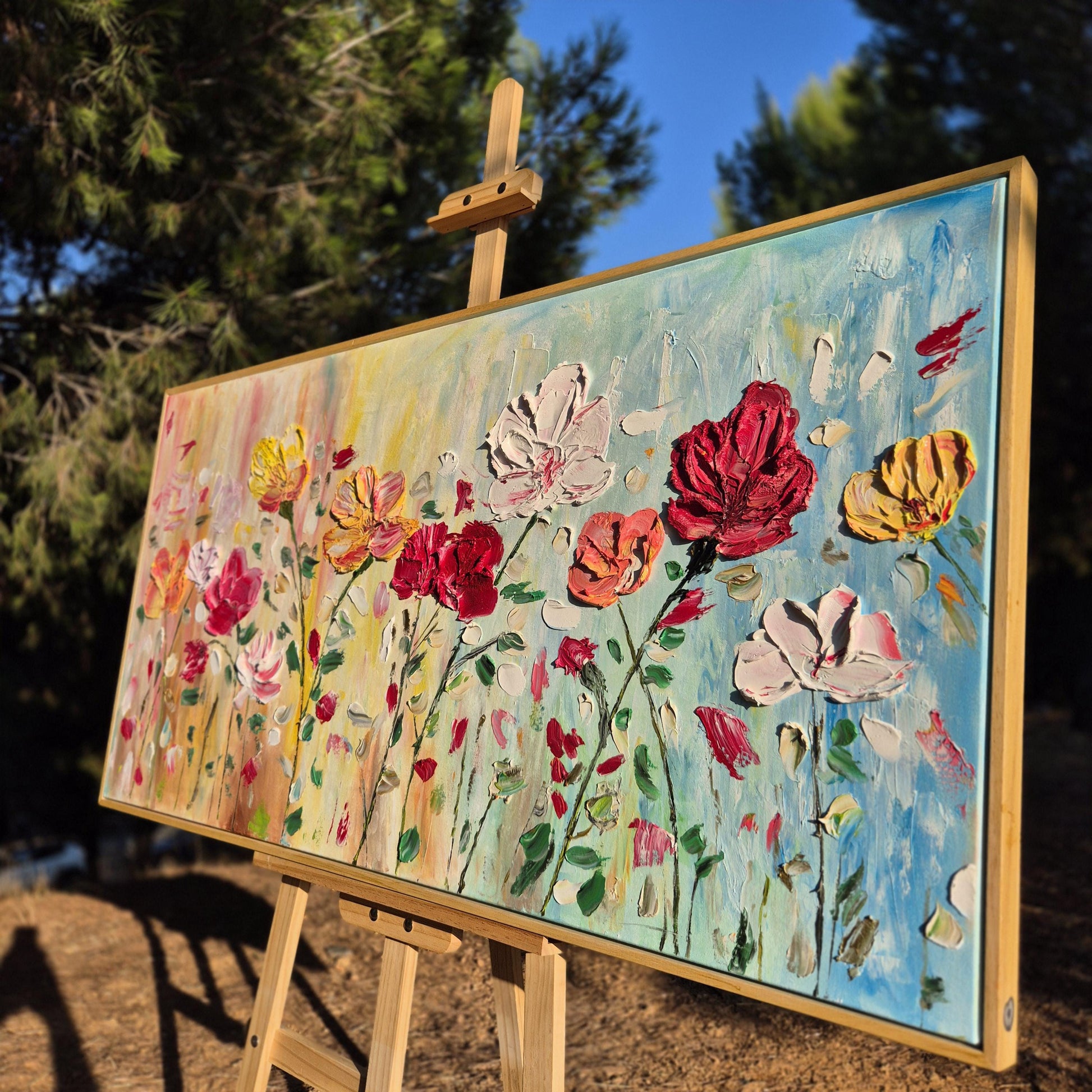 Flora - Original textured oil flower painting on canvas - Spring garden abstract floral art - Impressionist palette knife artwork