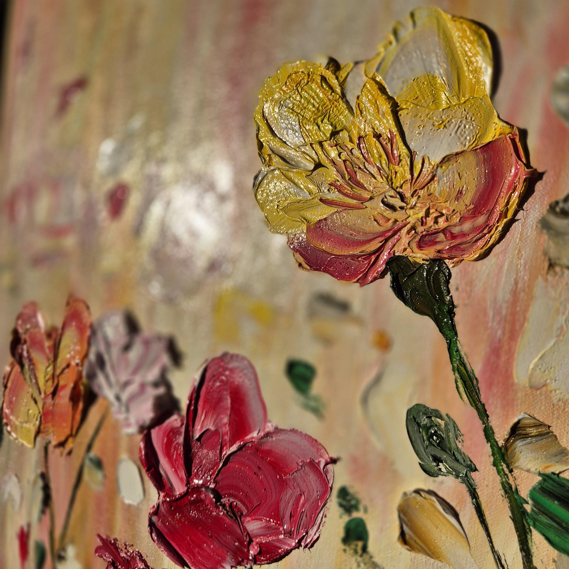 Flora - Original textured oil flower painting on canvas - Spring garden abstract floral art - Impressionist palette knife artwork