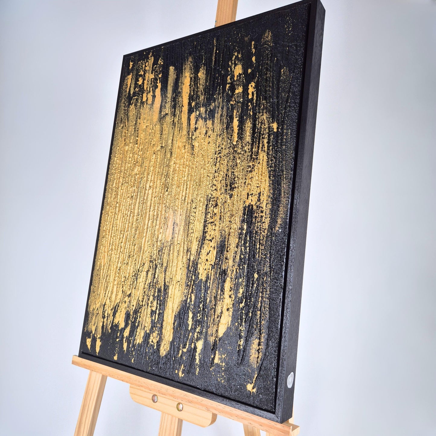 Split Radiance - Modern Gold Large Wall Art- Abstract Diptych Painting - Black And White Textured Wall Art - Luxury Contemporary Home Decor