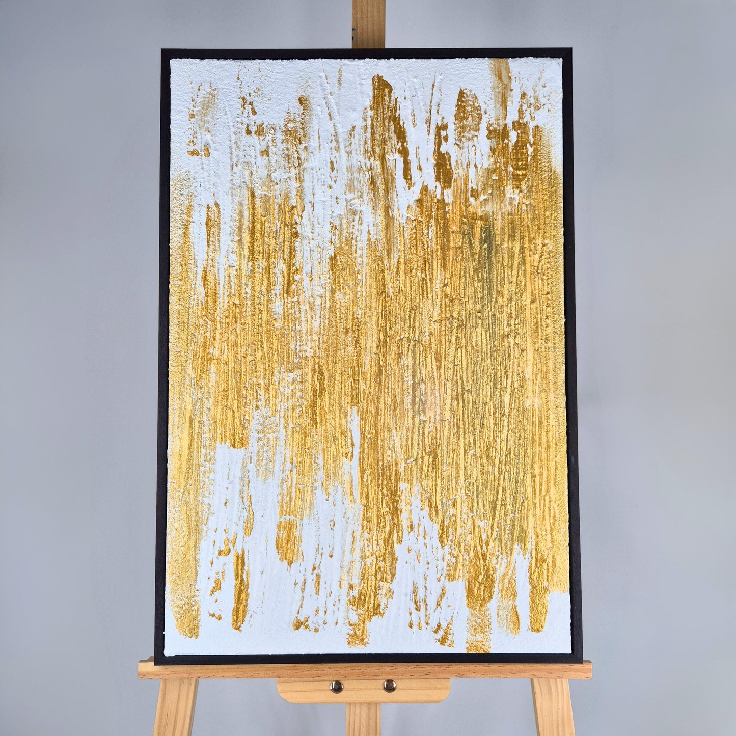 Split Radiance - Modern Gold Large Wall Art- Abstract Diptych Painting - Black And White Textured Wall Art - Luxury Contemporary Home Decor