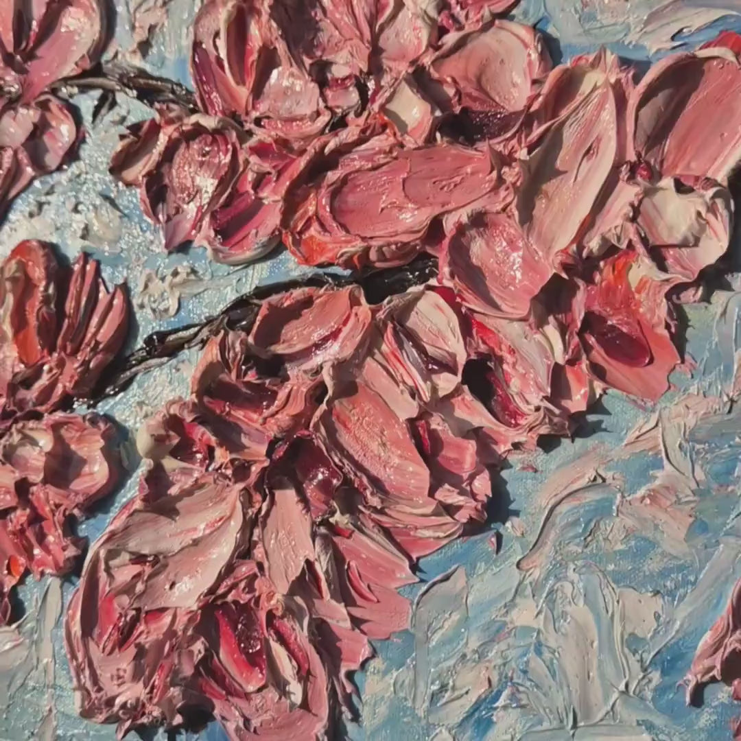 Original Oil Painting 83x63 cm - Hanami - Cherry Blossom Painting - Textured Floral Oil Art - Spring Bloom Wall Decor