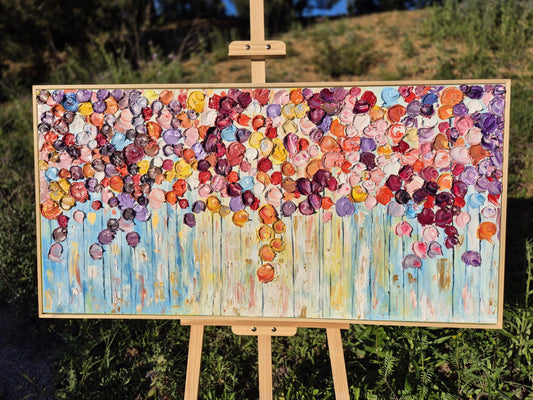Petal Symphony - Original Abstract Flower Art - Vibrant Floral Abstract - Horizontal Canvas Garden Art for Joyful Home Decor