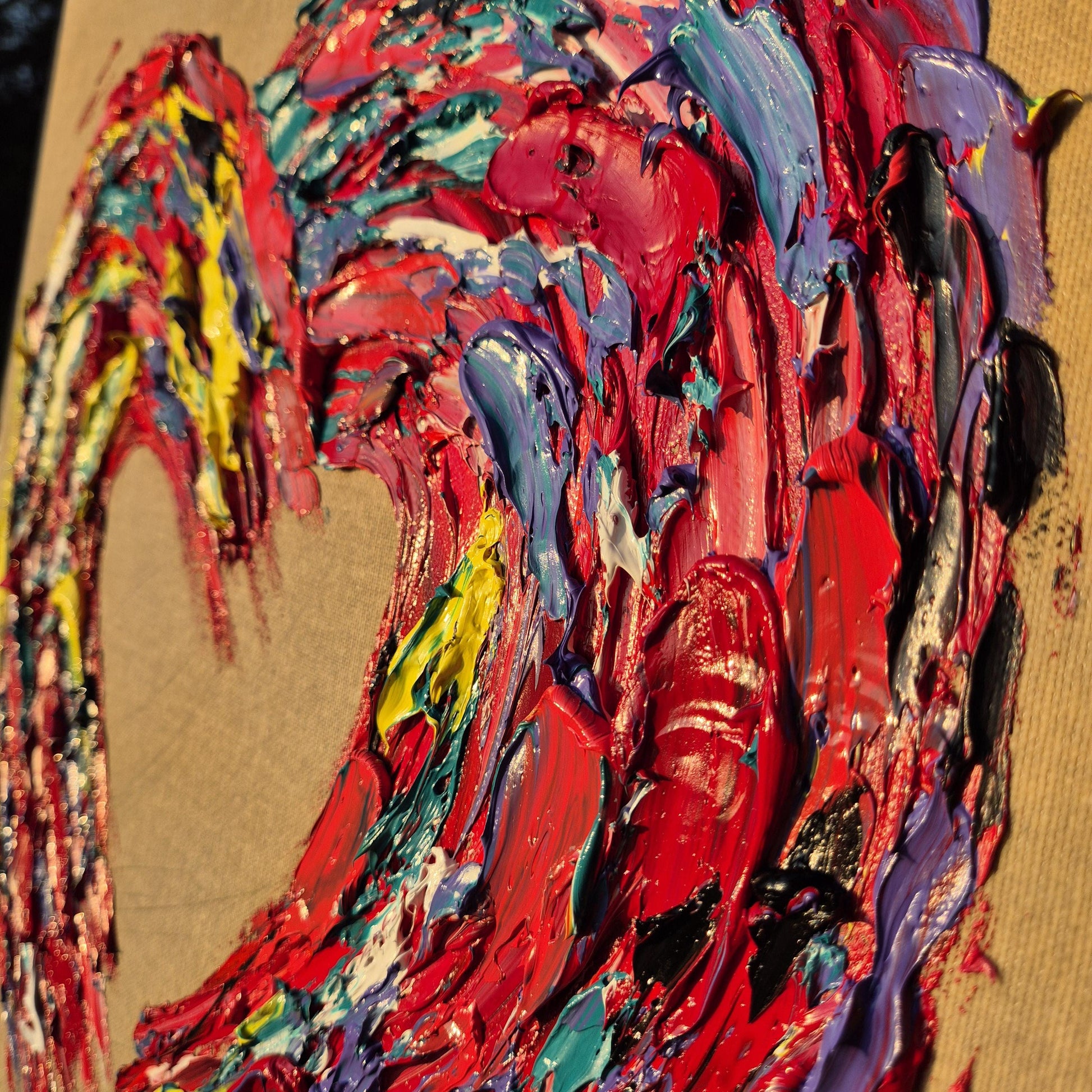 Textured Heart Oil Painting 62x62cm - Barelove - Colorful Abstract Love Art on Raw Canvas - Contemporary Palette Knife Wall Decor