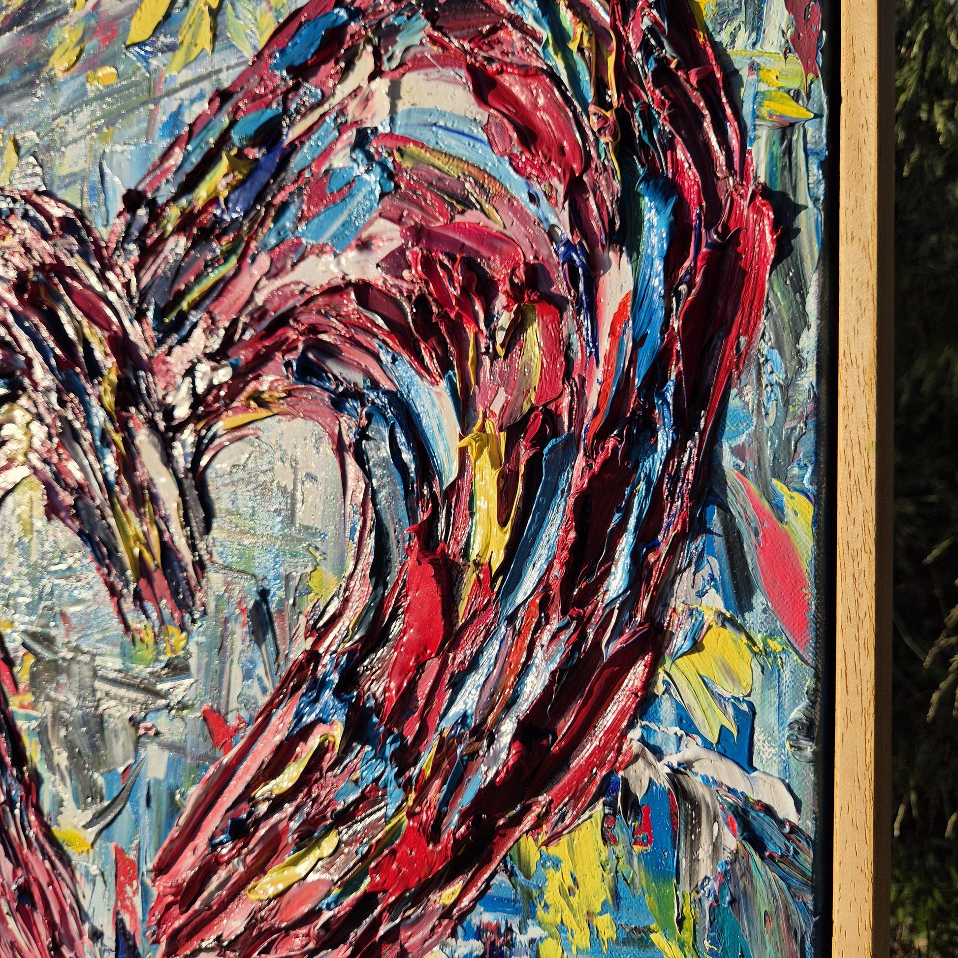 Colorful Heart Oil Painting on Canvas 62x62 cm - Lovescape - Textured Abstract Modern Art - Romantic Framed Palette Knife Art