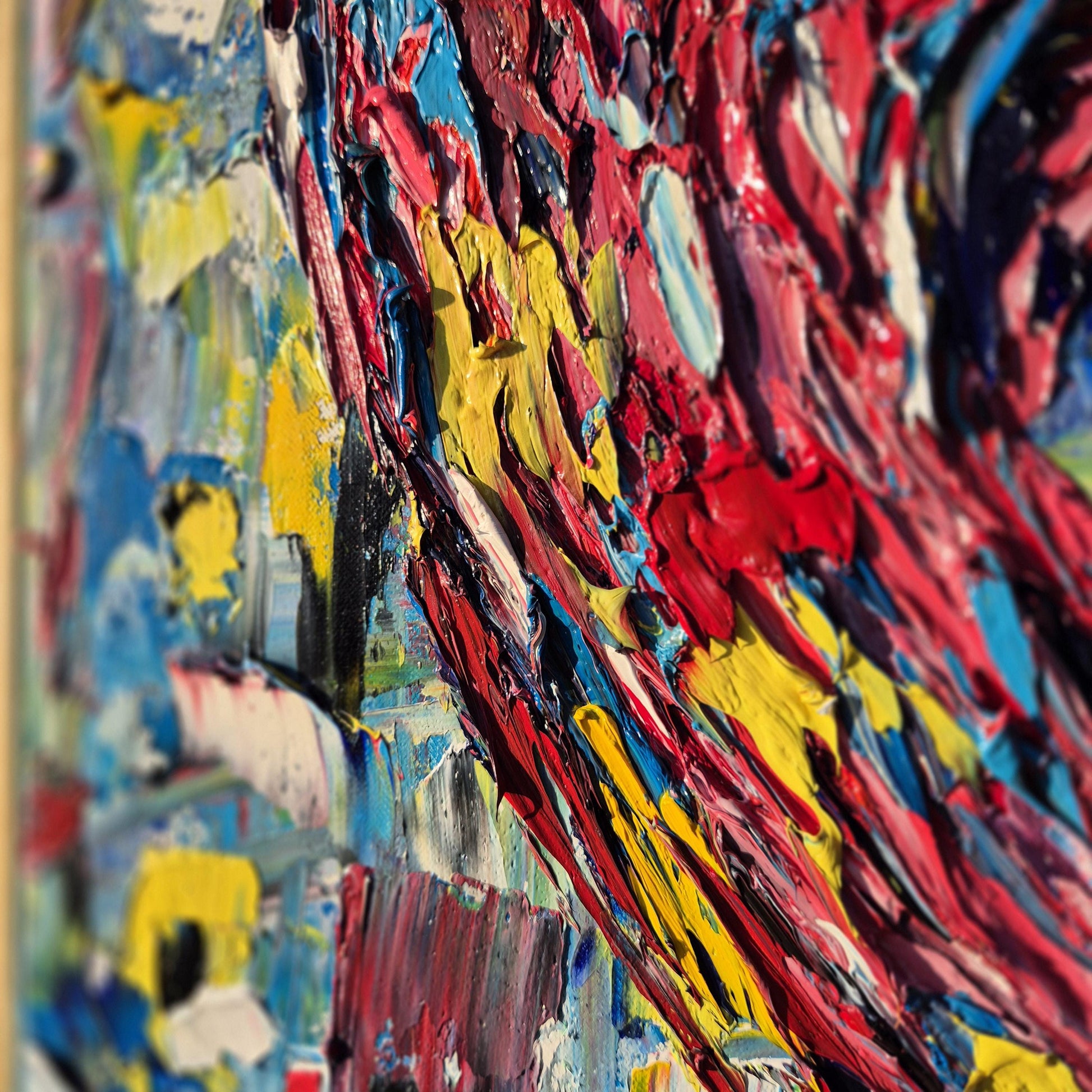 Colorful Heart Oil Painting on Canvas 62x62 cm - Lovescape - Textured Abstract Modern Art - Romantic Framed Palette Knife Art