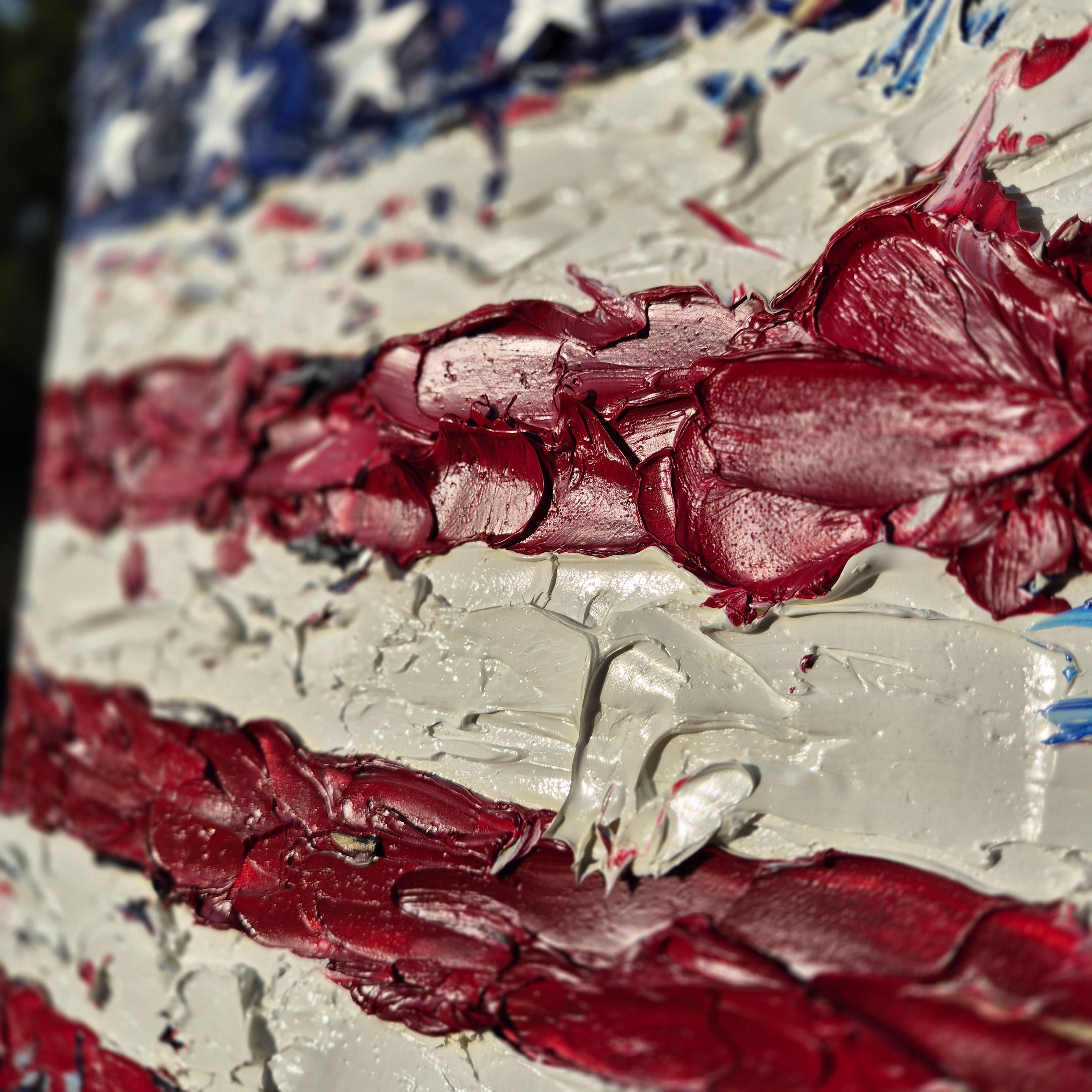 Liberty in Layers - Textured Patriotic American Flag Canvas Art - Hand-Painted with 50 Engraved Stars