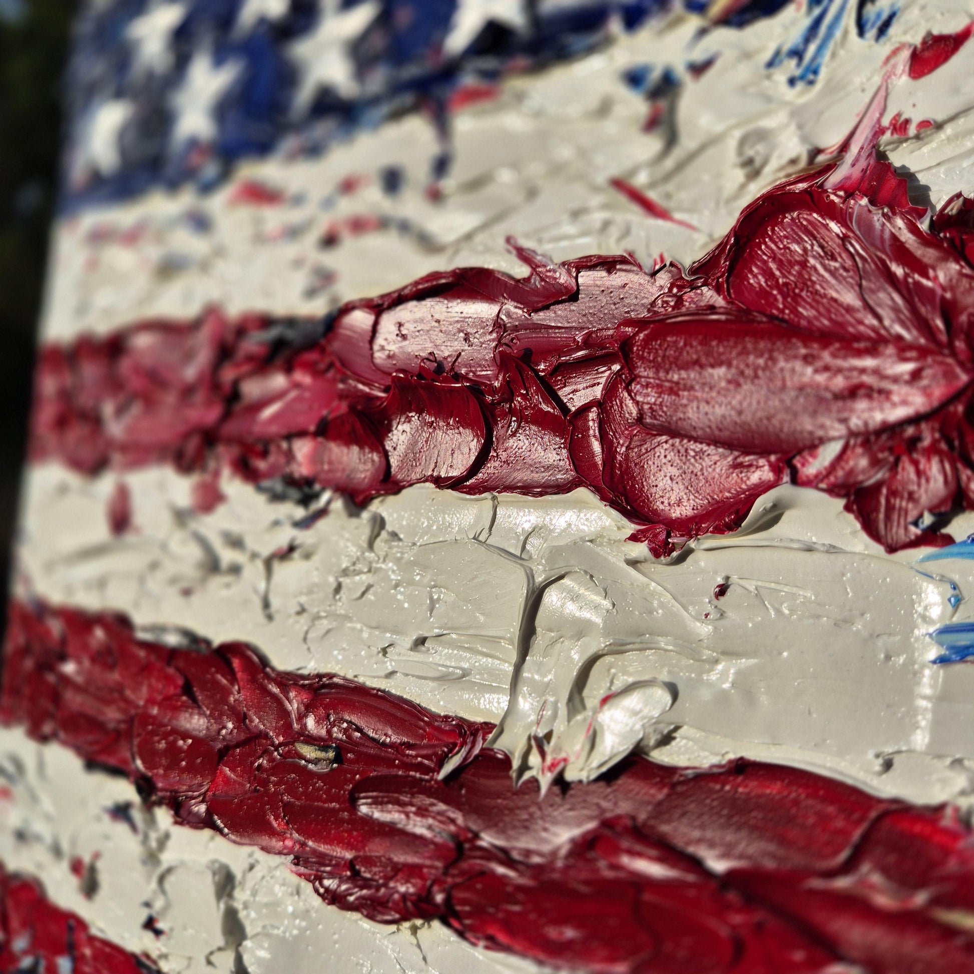 Liberty in Layers - American Flag Textured - USA Patriotic Canvas Art - Hand-Painted with 50 Engraved Stars