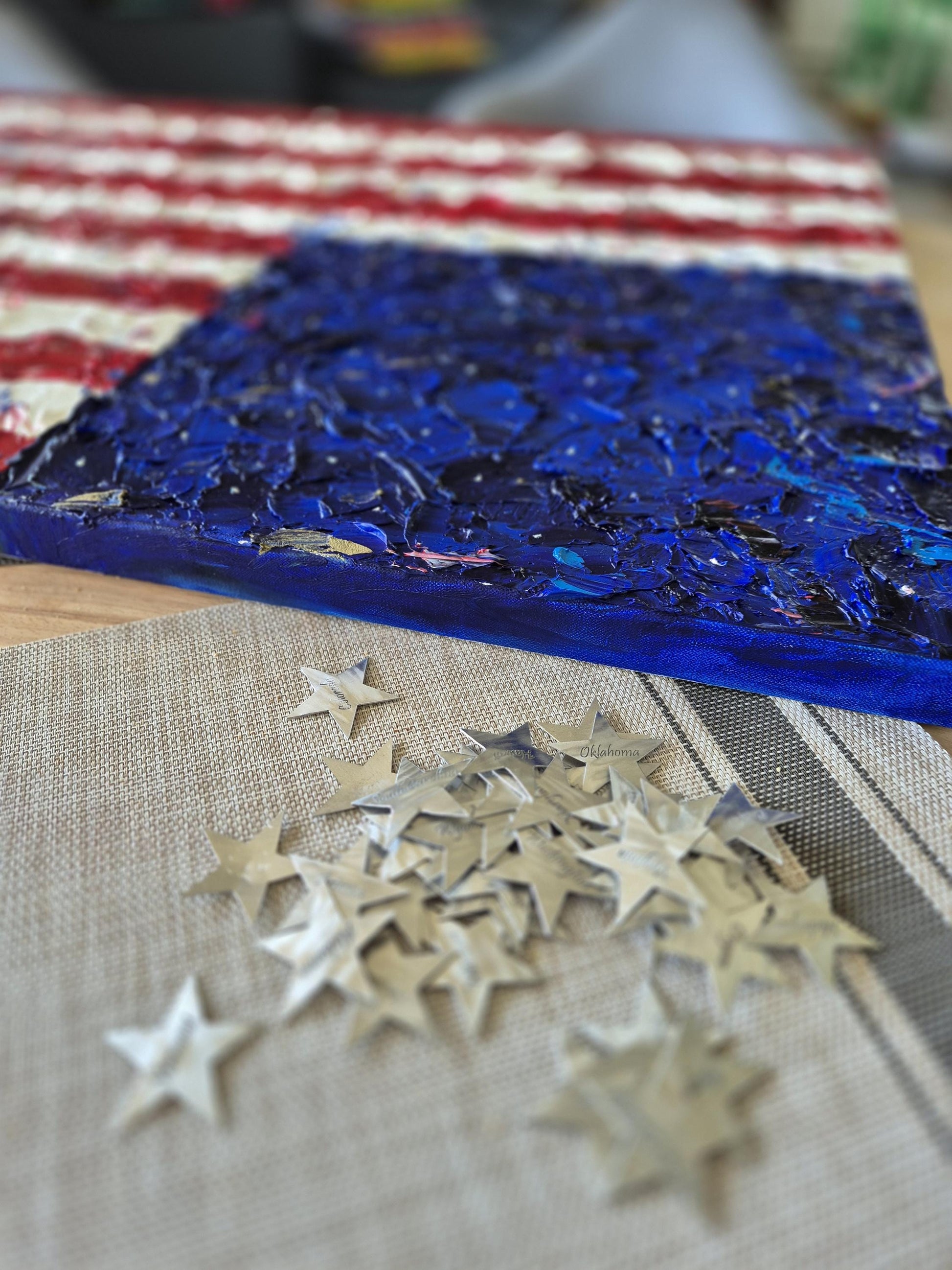 Liberty in Layers - American Flag Textured - USA Patriotic Canvas Art - Hand-Painted with 50 Engraved Stars