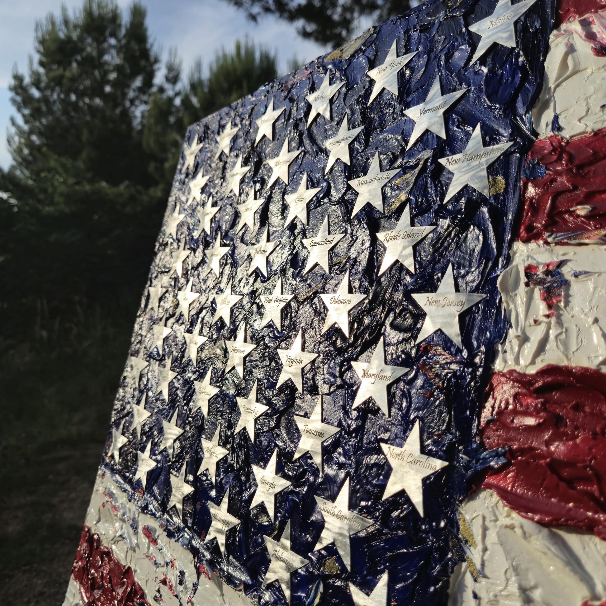 Liberty in Layers - American Flag Textured - USA Patriotic Canvas Art - Hand-Painted with 50 Engraved Stars