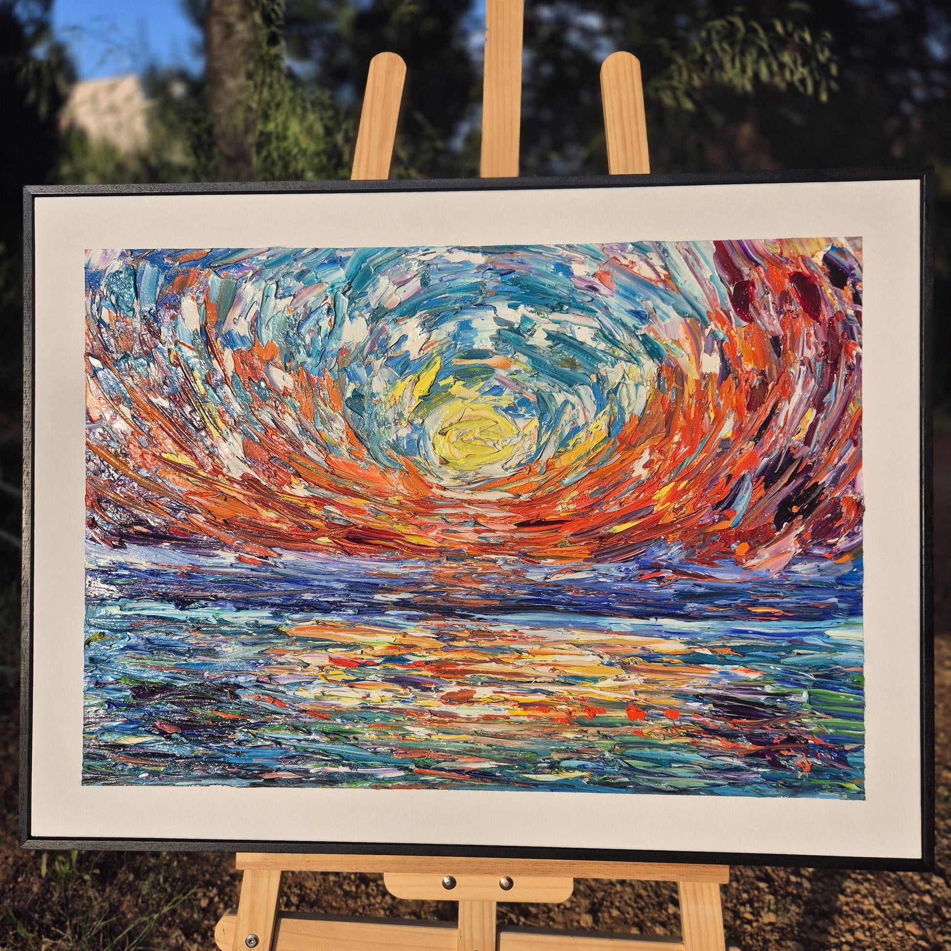 Beyond Sunset - Abstract Sunset Oil Painting on Canvas - Warm Horizon Wall Decor - Warm Glowing Sky Decor